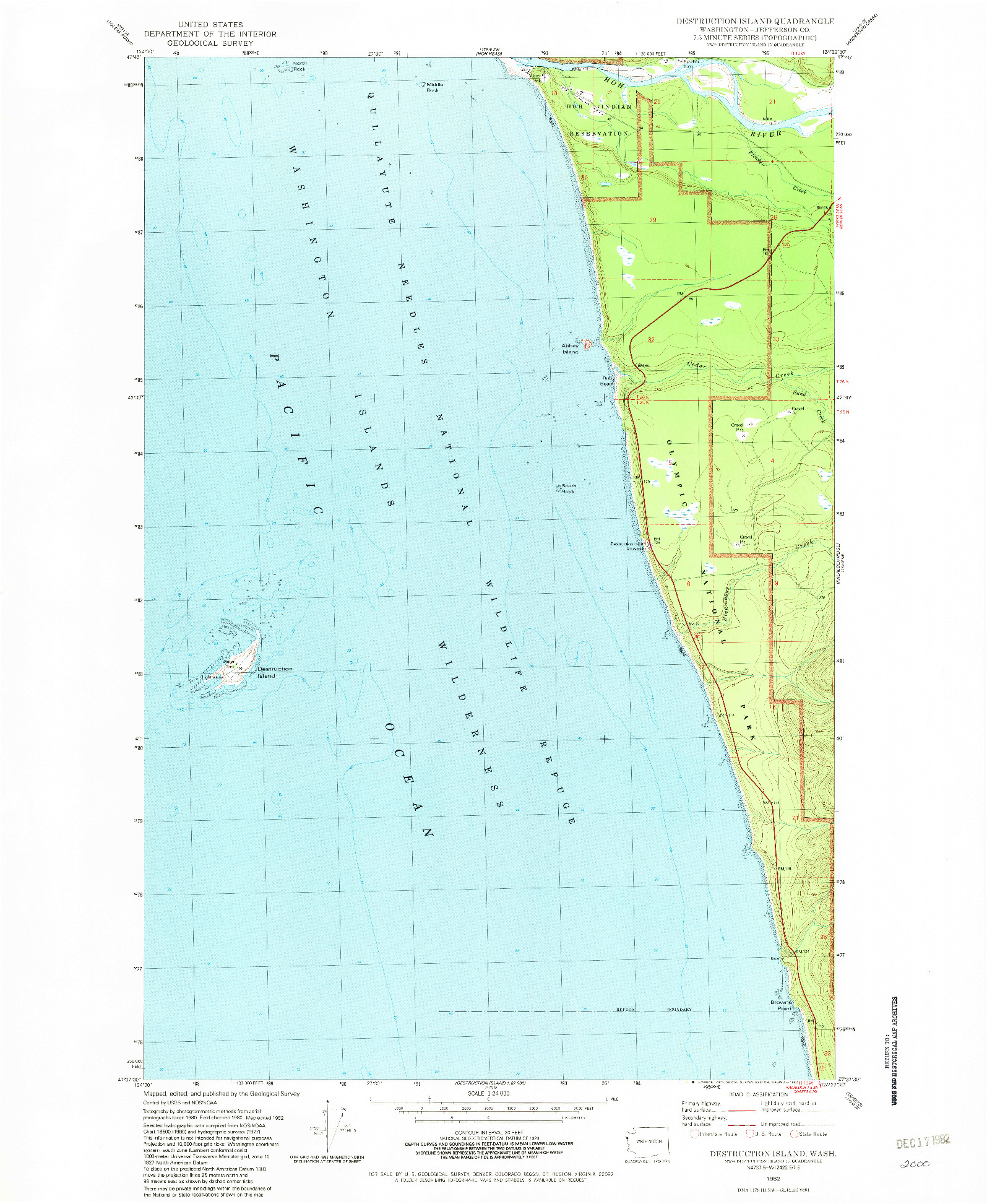 USGS 1:24000-SCALE QUADRANGLE FOR DESTRUCTION ISLAND, WA 1982