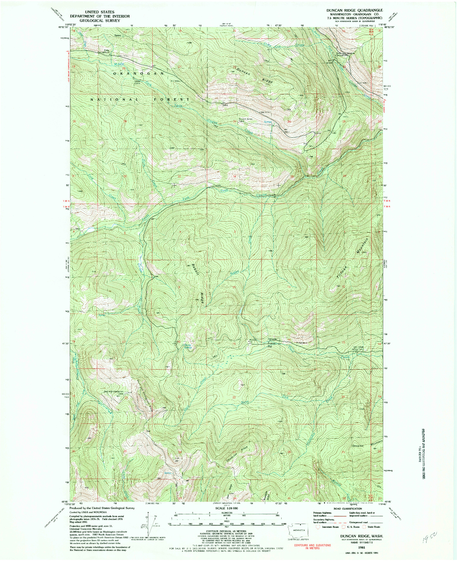 USGS 1:24000-SCALE QUADRANGLE FOR DUNCAN RIDGE, WA 1981