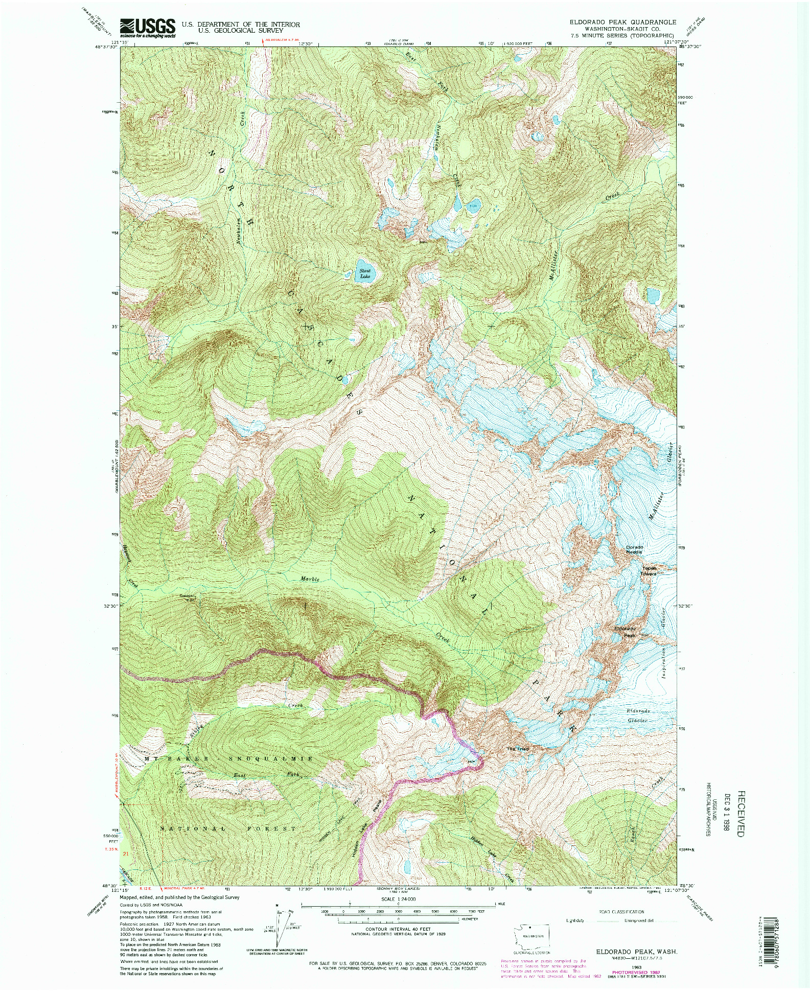 USGS 1:24000-SCALE QUADRANGLE FOR ELDORADO PEAK, WA 1963