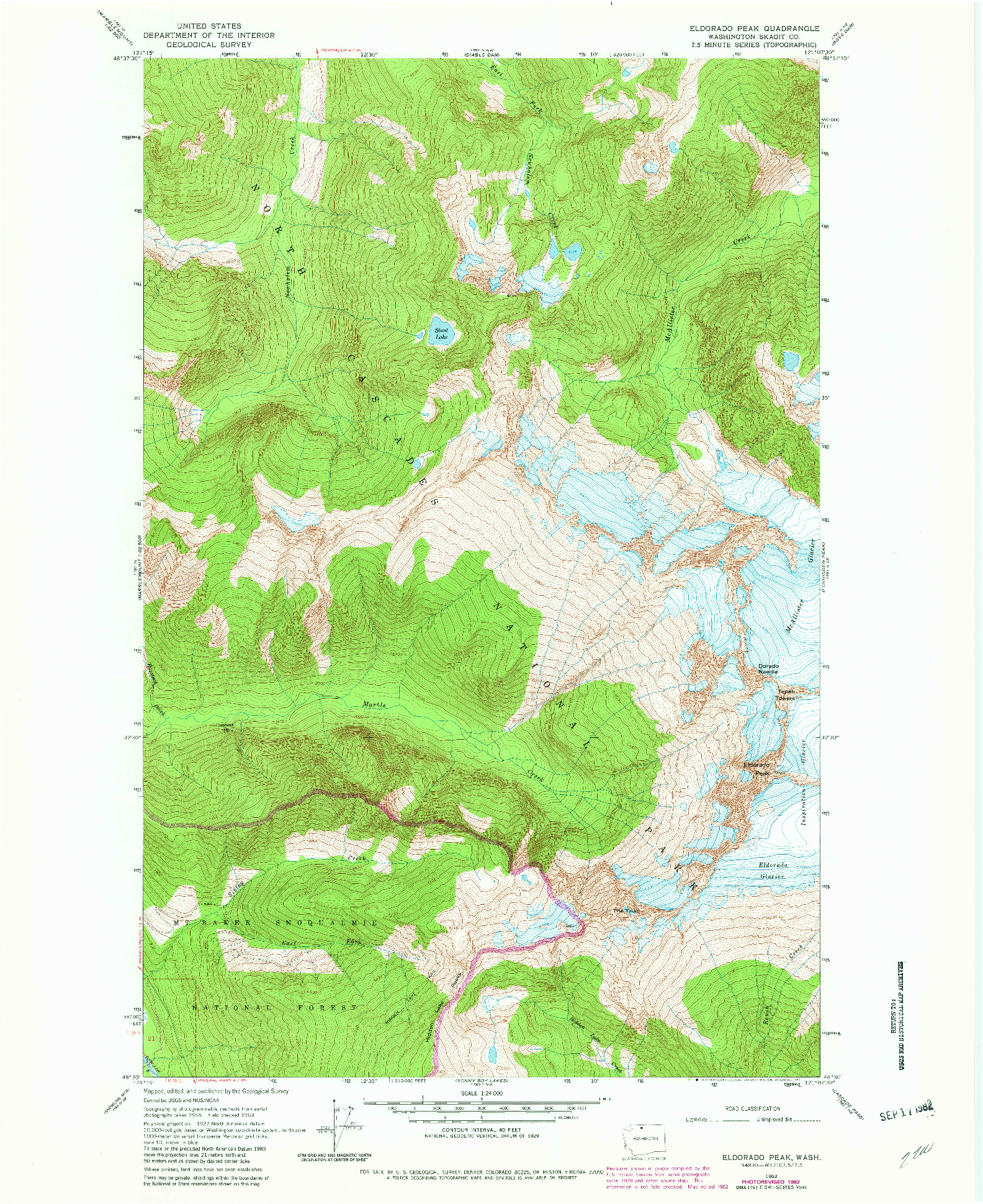 USGS 1:24000-SCALE QUADRANGLE FOR ELDORADO PEAK, WA 1963