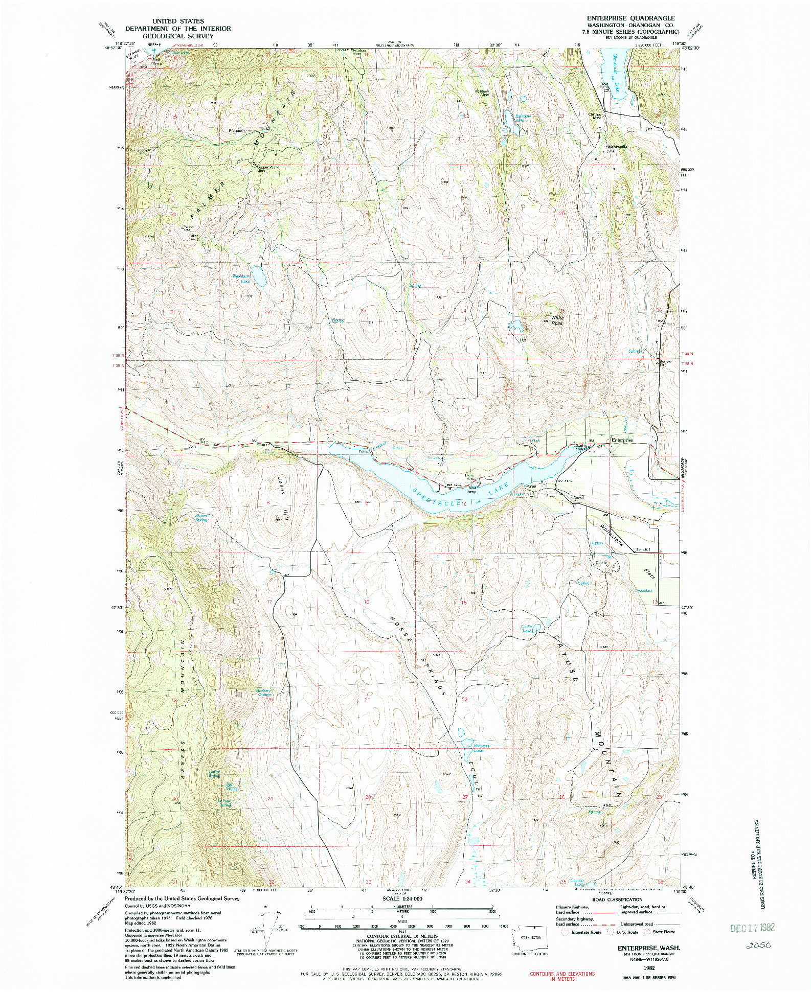 USGS 1:24000-SCALE QUADRANGLE FOR ENTERPRISE, WA 1982