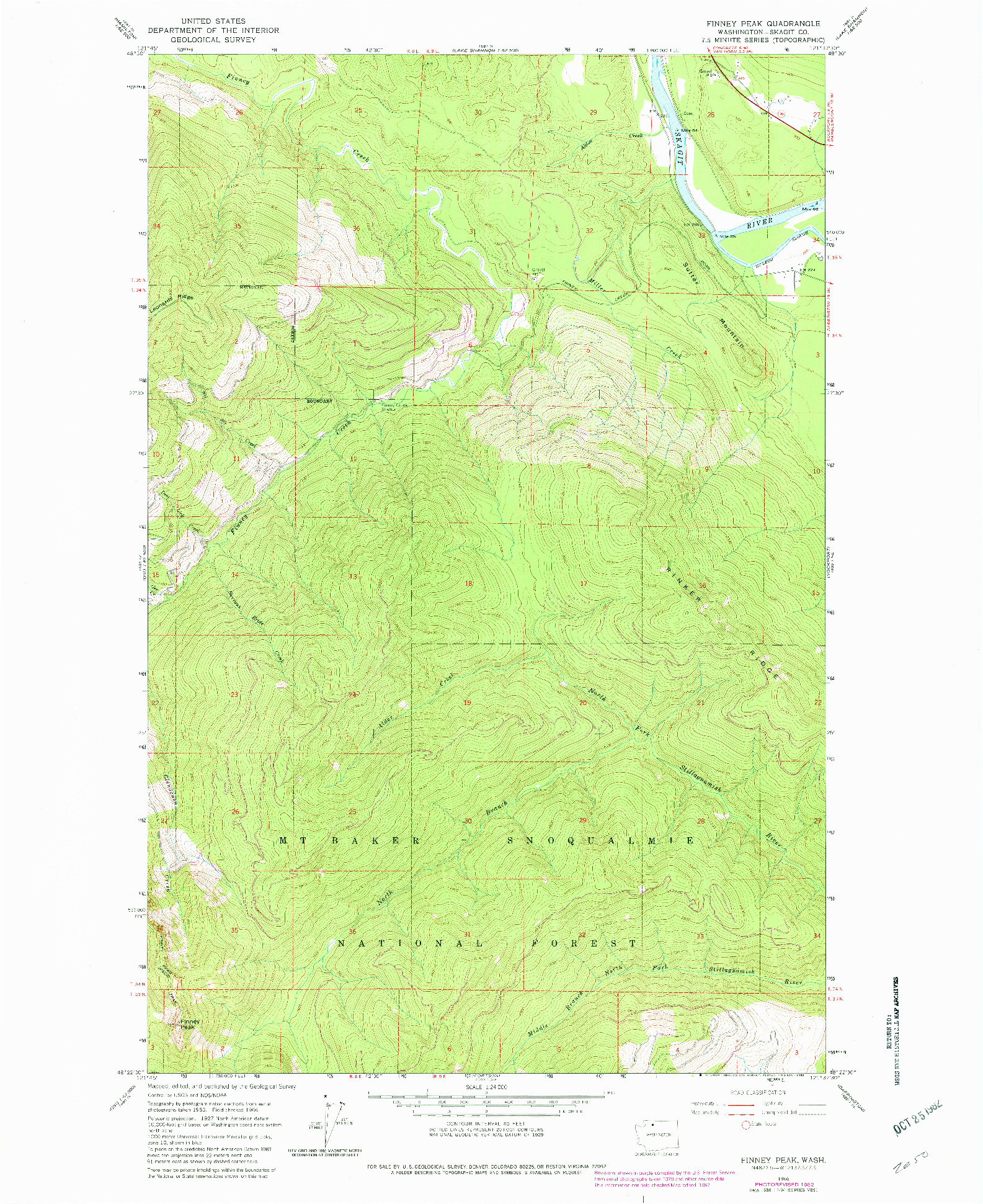 USGS 1:24000-SCALE QUADRANGLE FOR FINNEY PEAK, WA 1966