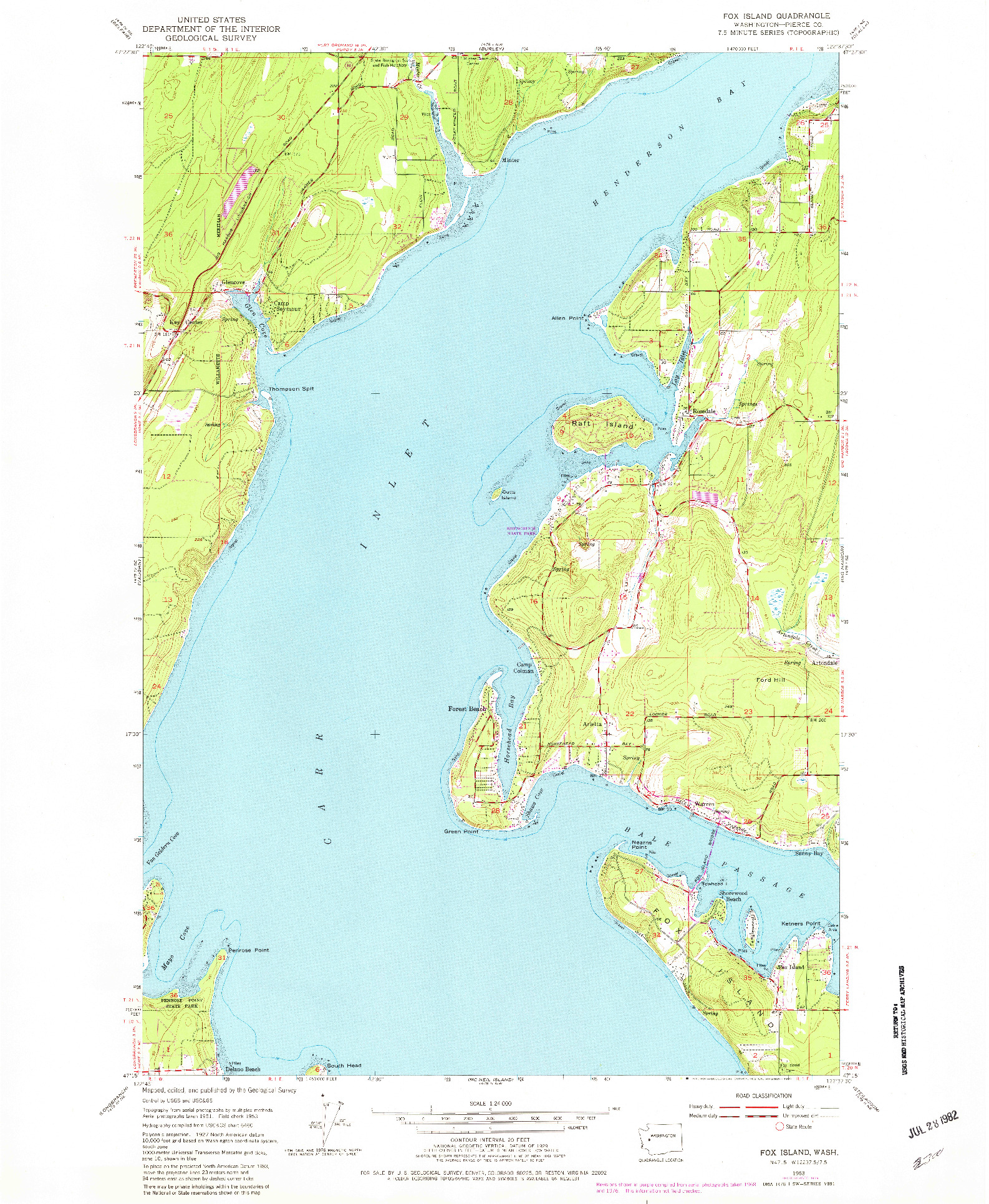 USGS 1:24000-SCALE QUADRANGLE FOR FOX ISLAND, WA 1953