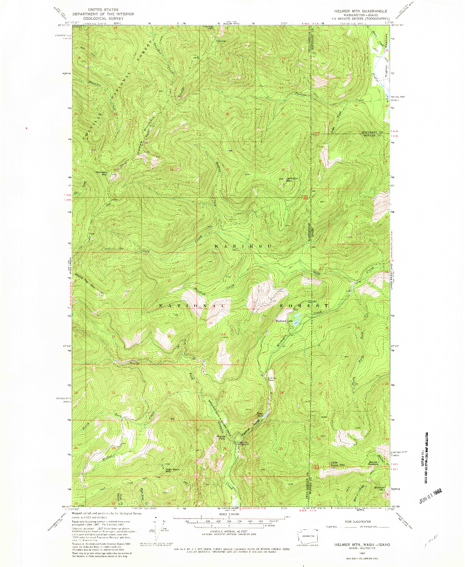 USGS 1:24000-SCALE QUADRANGLE FOR HELMER MTN, WA 1967