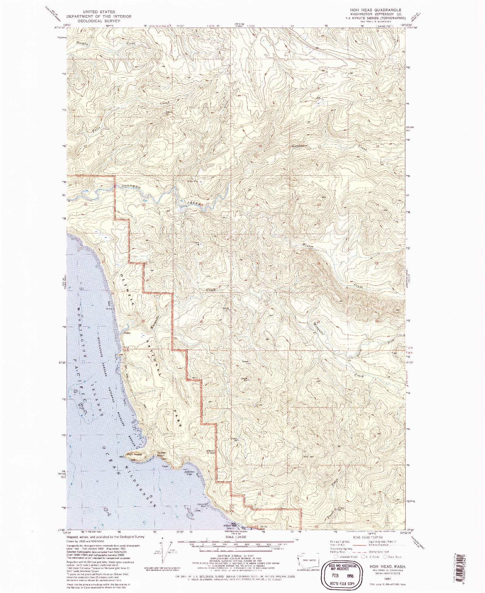 USGS 1:24000-SCALE QUADRANGLE FOR HOH HEAD, WA 1982