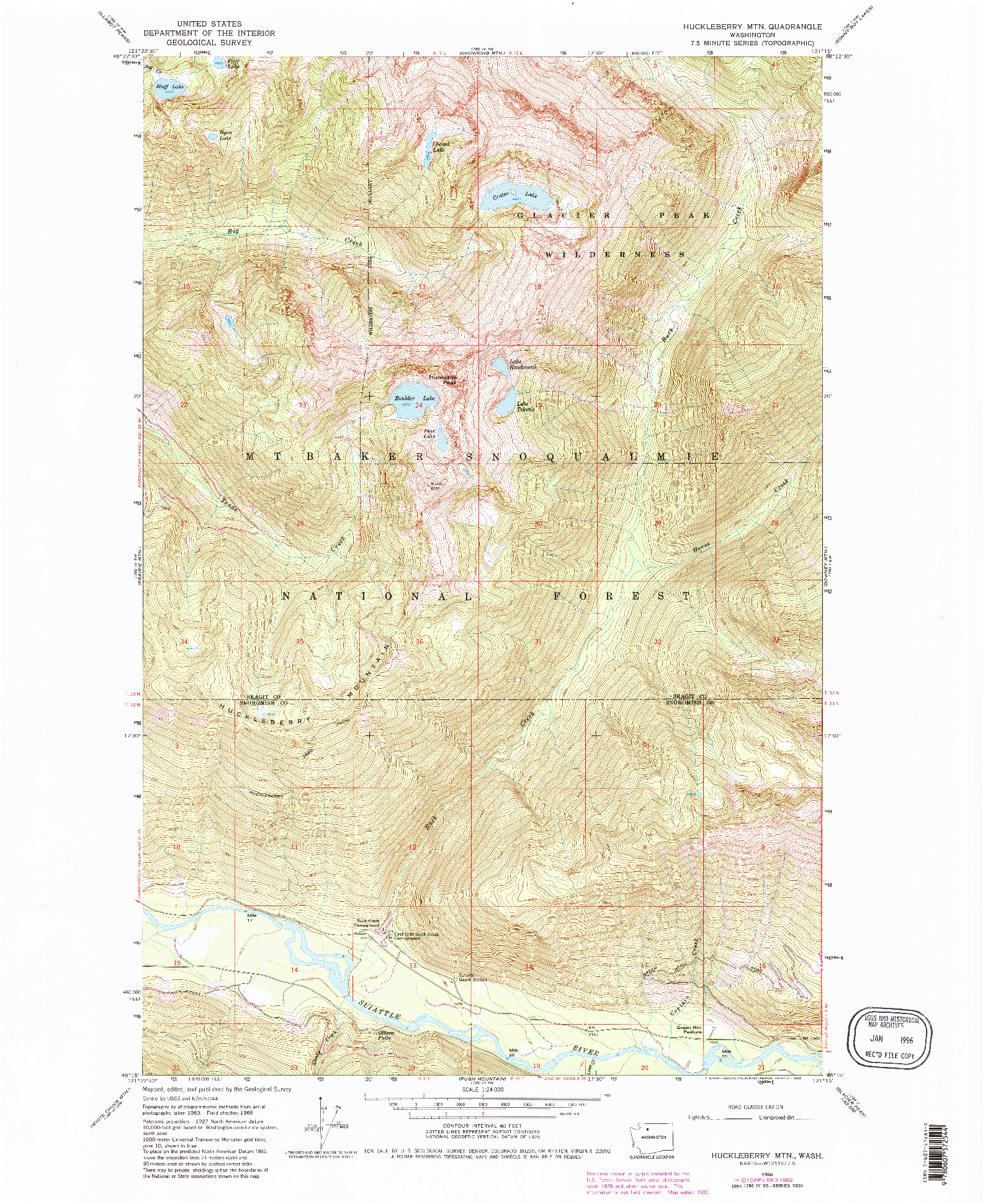 USGS 1:24000-SCALE QUADRANGLE FOR HUCKLEBERRY MTN, WA 1966