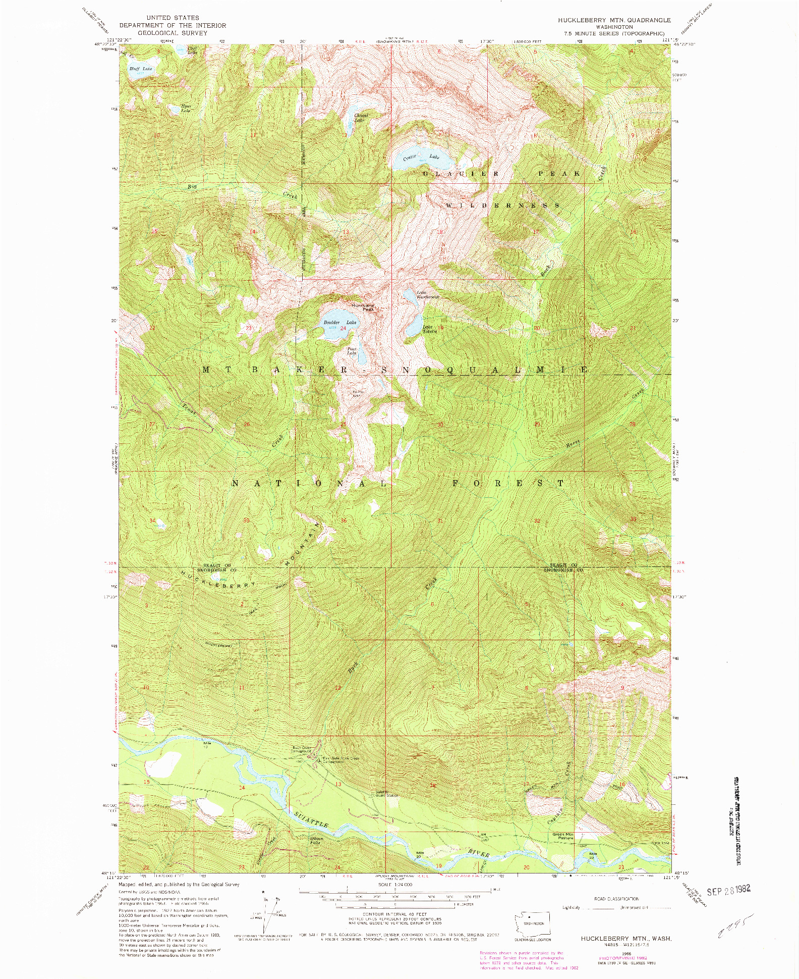 USGS 1:24000-SCALE QUADRANGLE FOR HUCKLEBERRY MTN, WA 1966