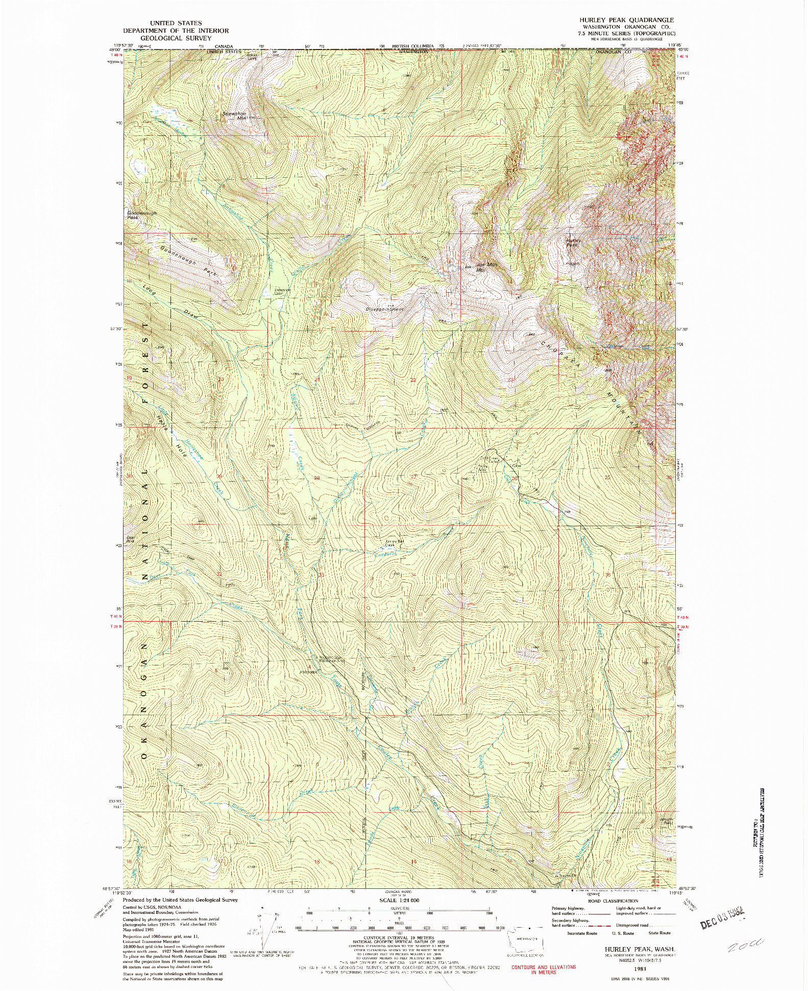 USGS 1:24000-SCALE QUADRANGLE FOR HURLEY PEAK, WA 1981