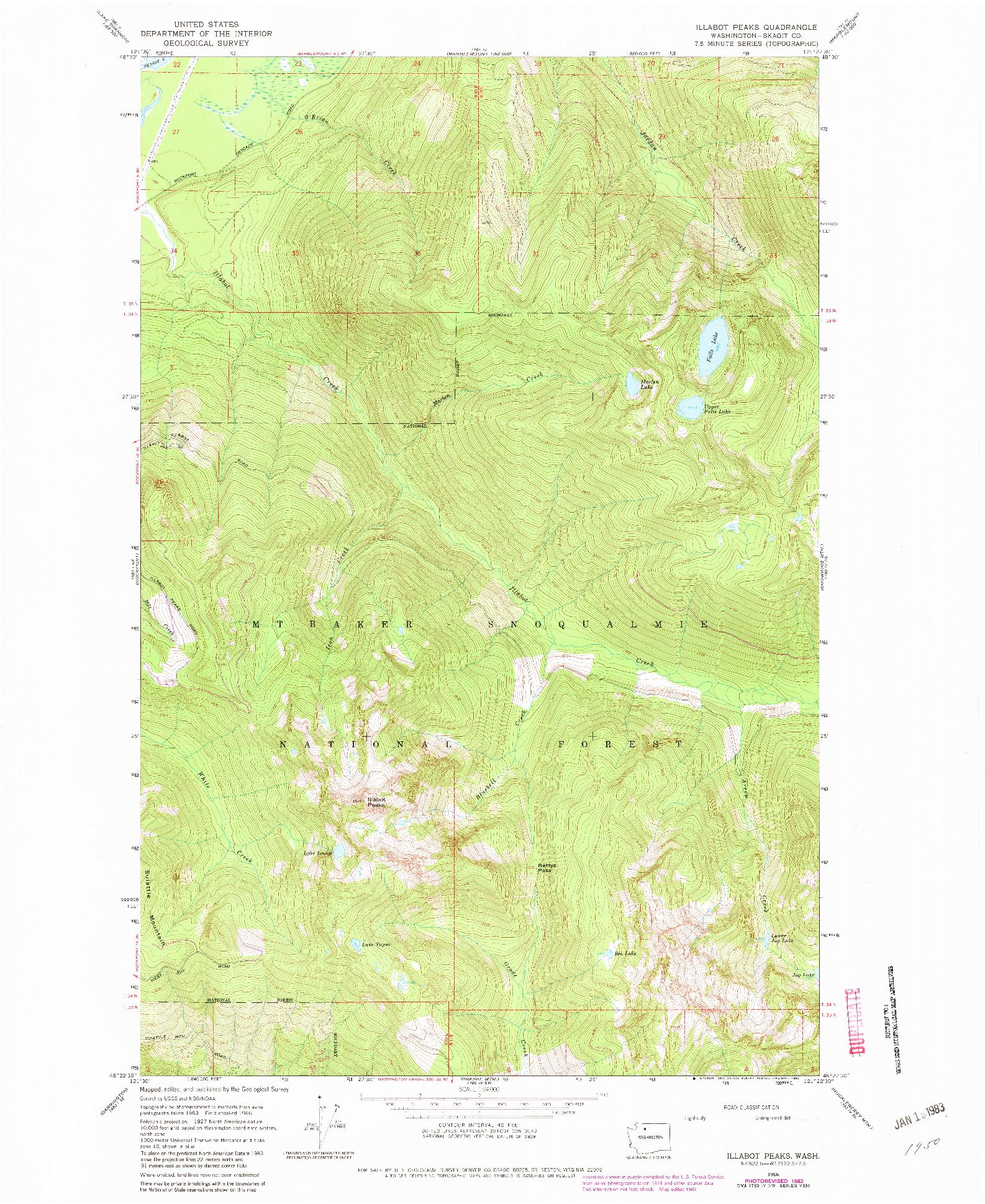 USGS 1:24000-SCALE QUADRANGLE FOR ILLABOT PEAKS, WA 1966