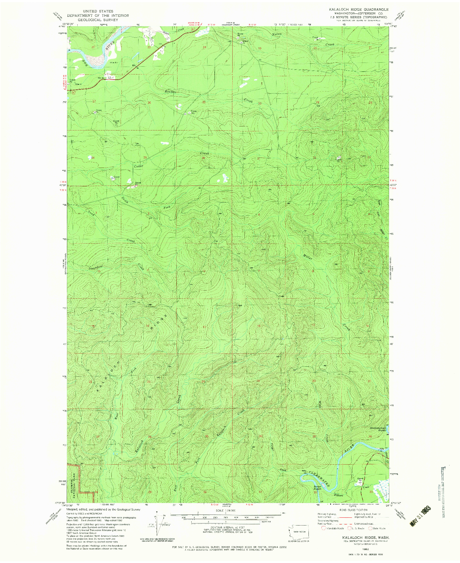 USGS 1:24000-SCALE QUADRANGLE FOR KALALOCH RIDGE, WA 1982