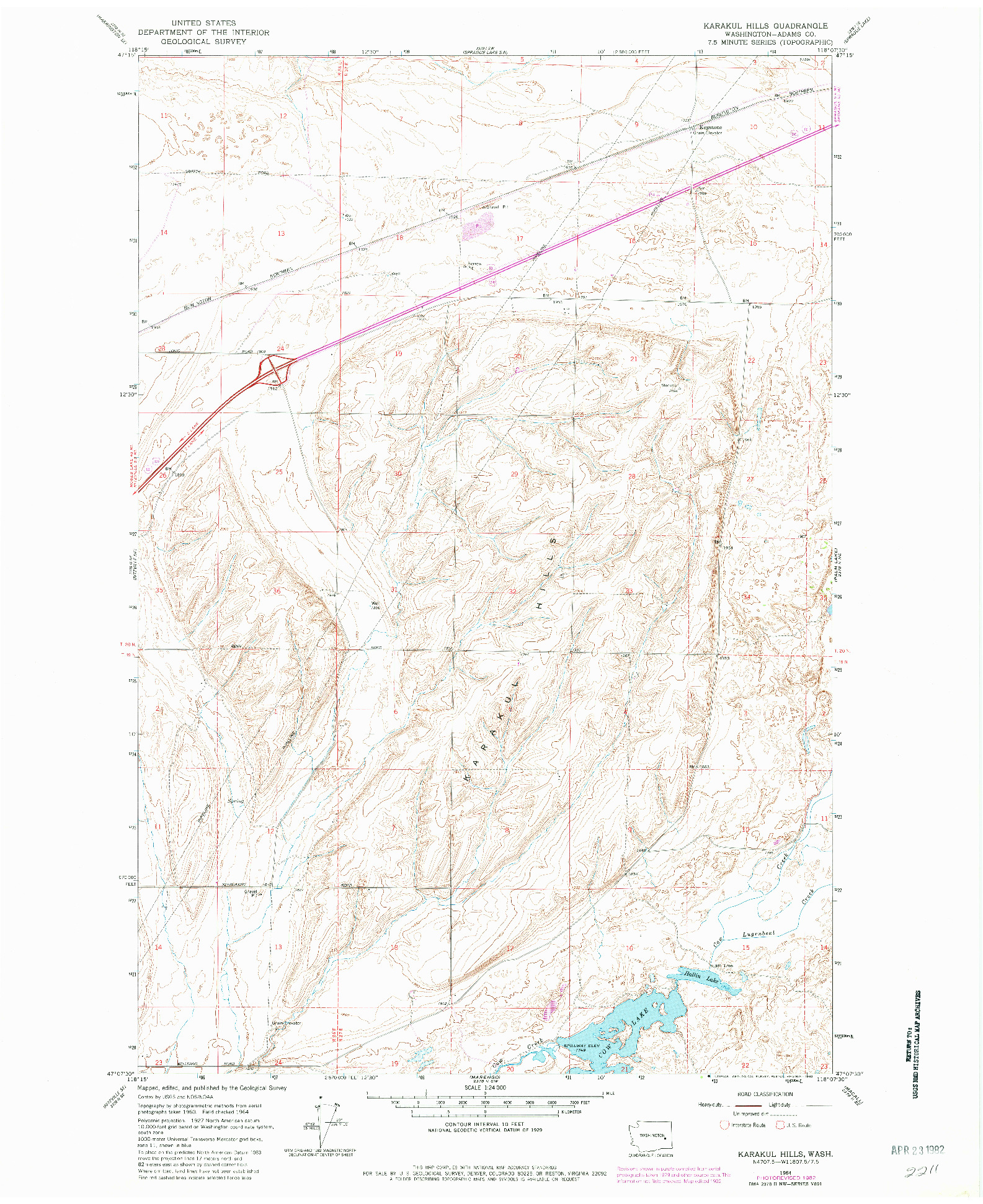 USGS 1:24000-SCALE QUADRANGLE FOR KARAKUL HILLS, WA 1964