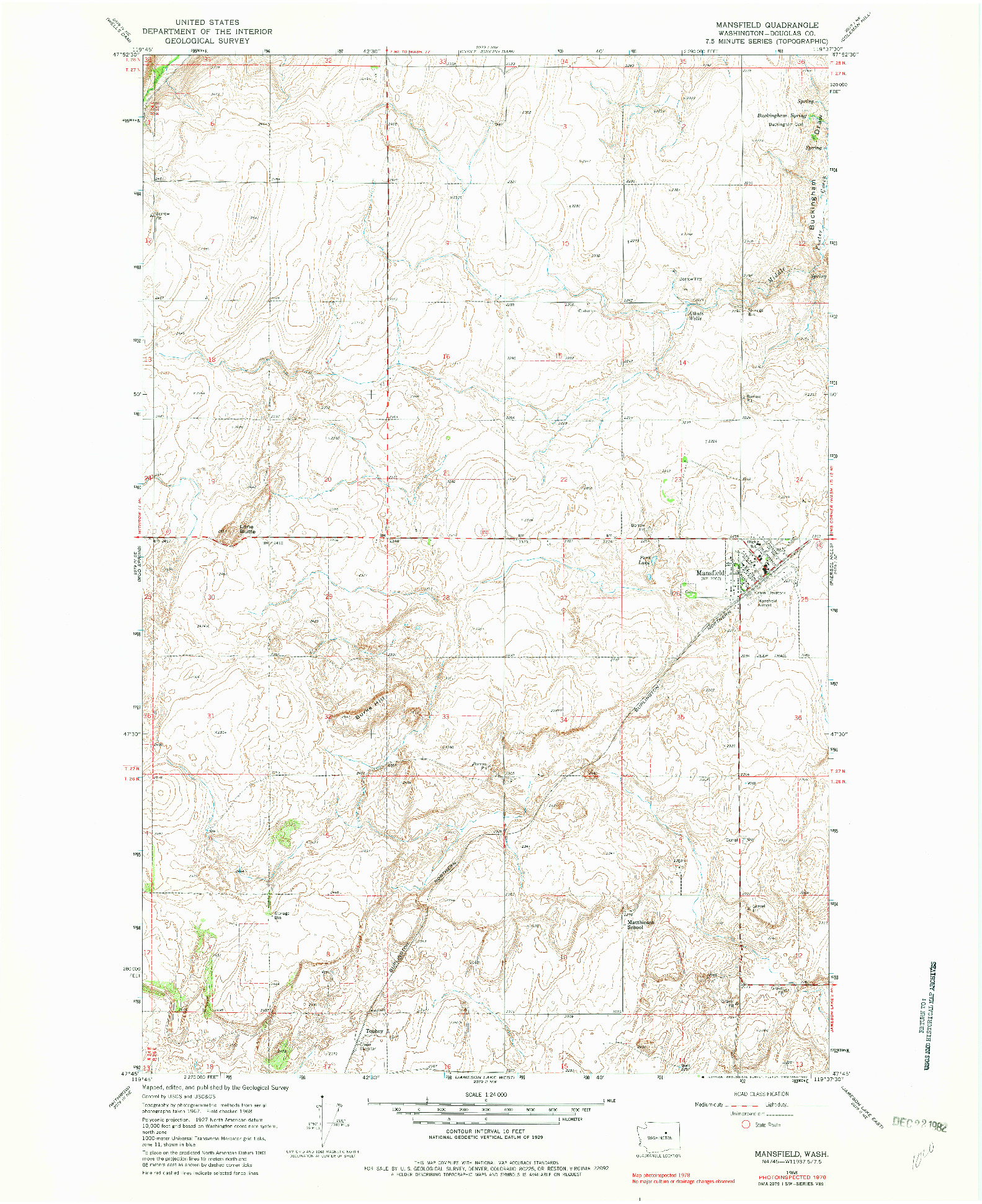 USGS 1:24000-SCALE QUADRANGLE FOR MANSFIELD, WA 1968