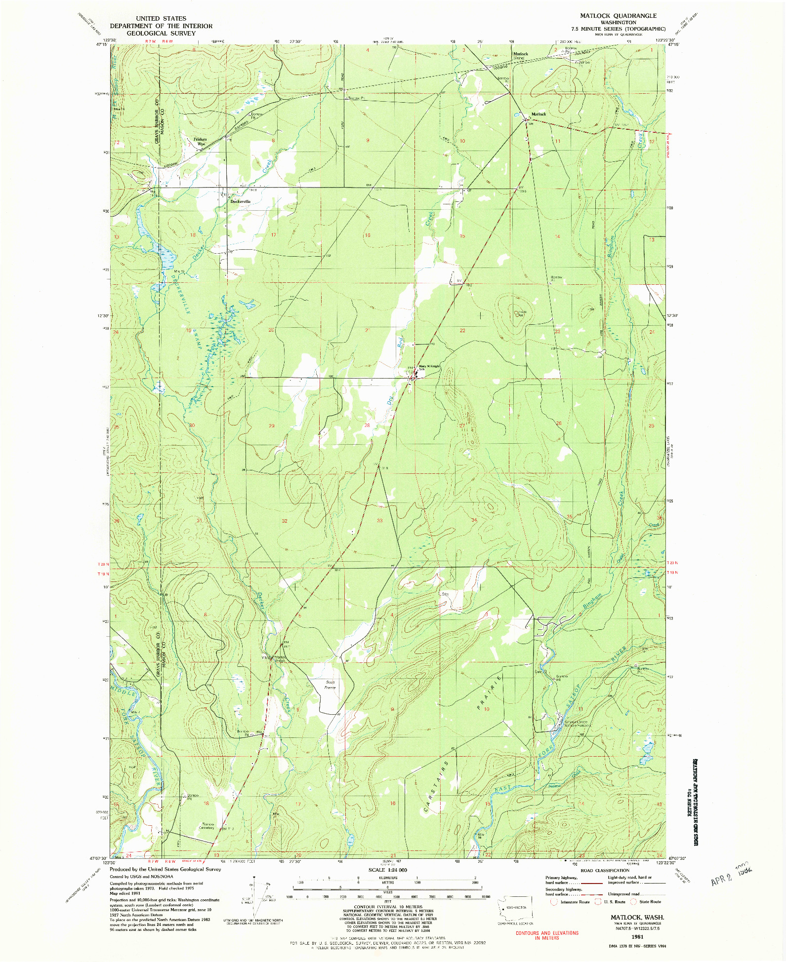 USGS 1:24000-SCALE QUADRANGLE FOR MATLOCK, WA 1981