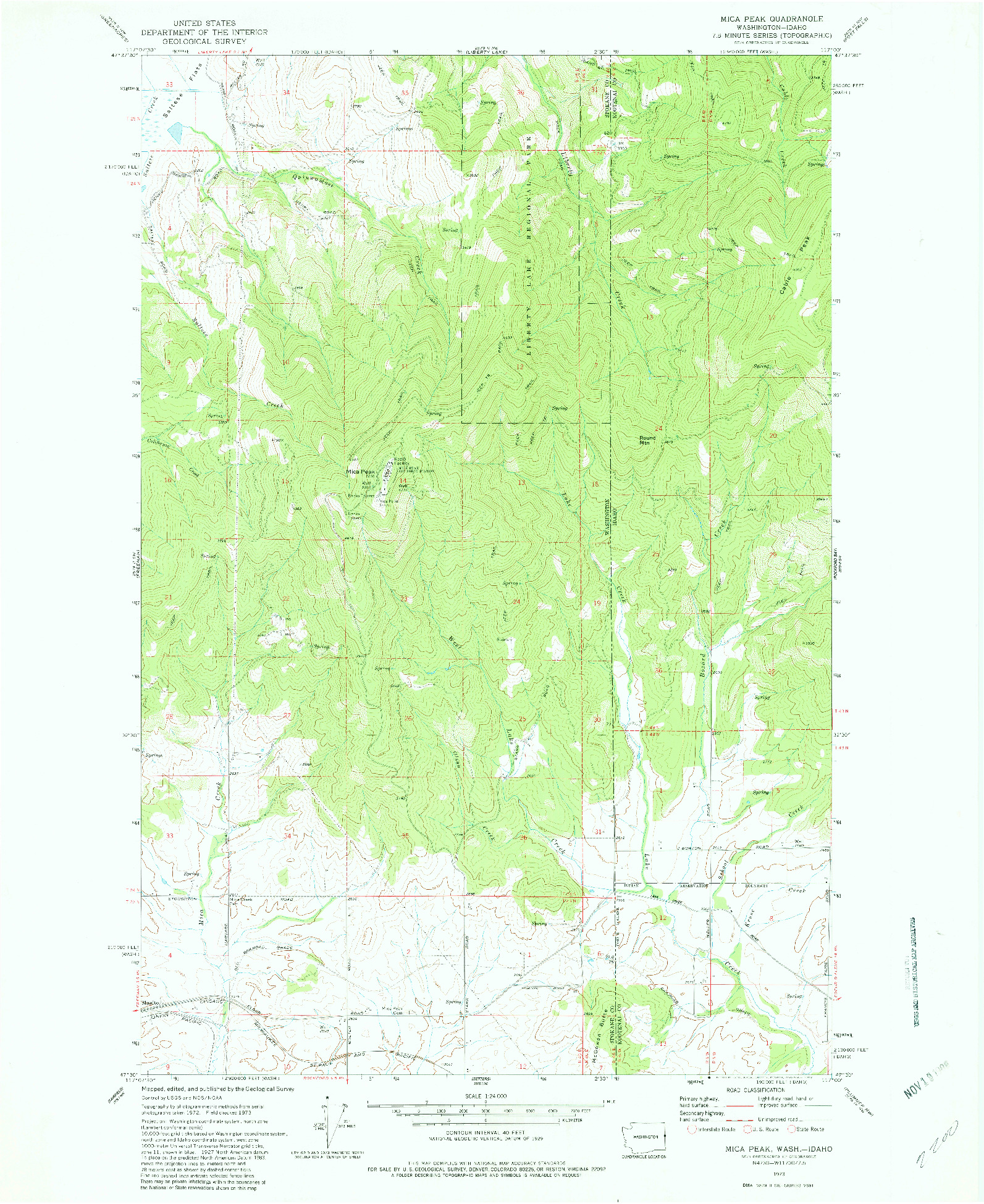 USGS 1:24000-SCALE QUADRANGLE FOR MICA PEAK, WA 1973