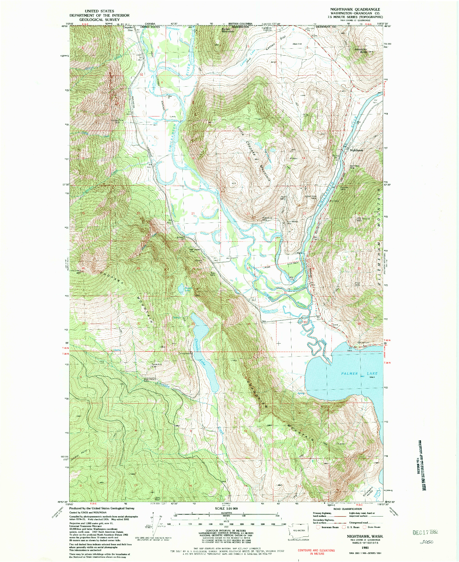 USGS 1:24000-SCALE QUADRANGLE FOR NIGHTHAWK, WA 1981