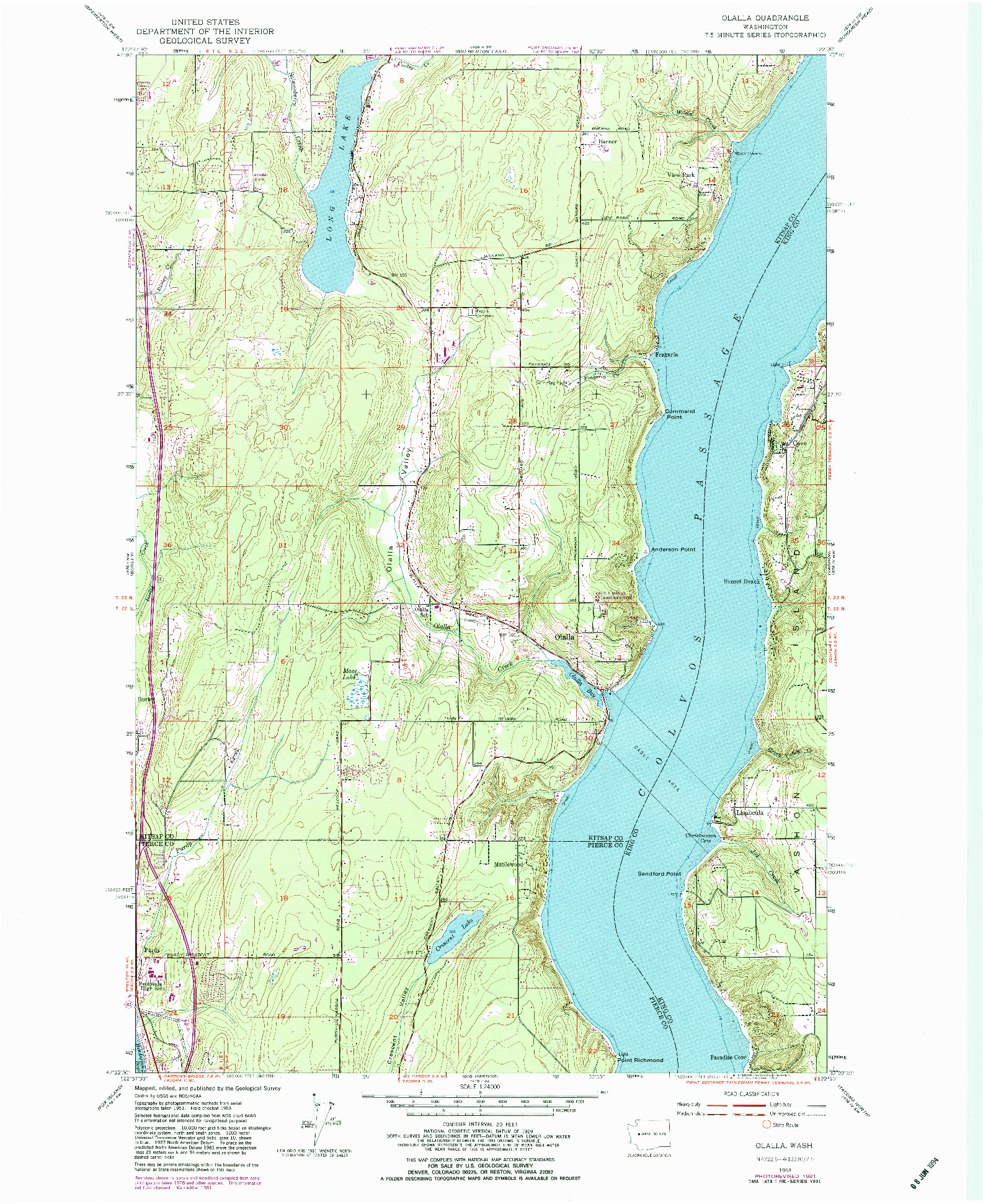 USGS 1:24000-SCALE QUADRANGLE FOR OLALLA, WA 1953