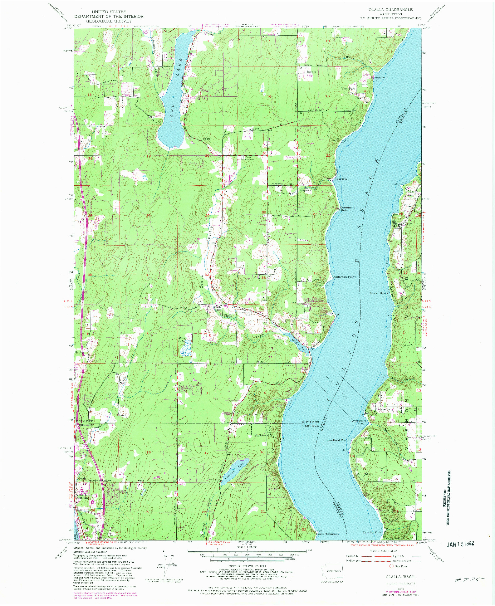 USGS 1:24000-SCALE QUADRANGLE FOR OLALLA, WA 1953