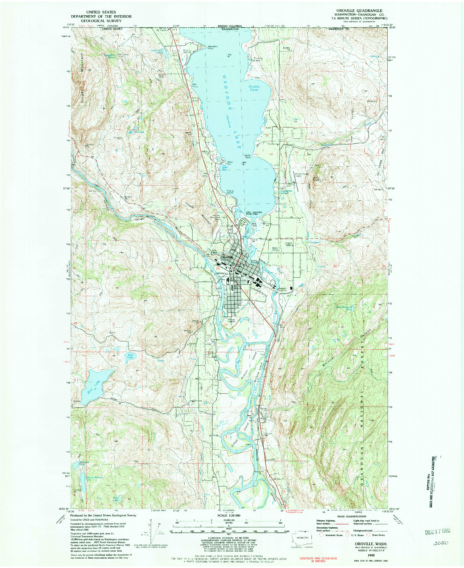 USGS 1:24000-SCALE QUADRANGLE FOR OROVILLE, WA 1982