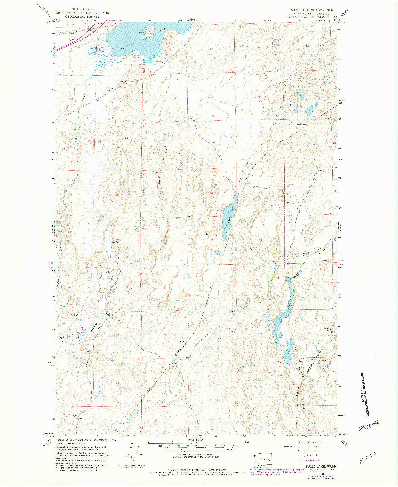 USGS 1:24000-SCALE QUADRANGLE FOR PALM LAKE, WA 1964