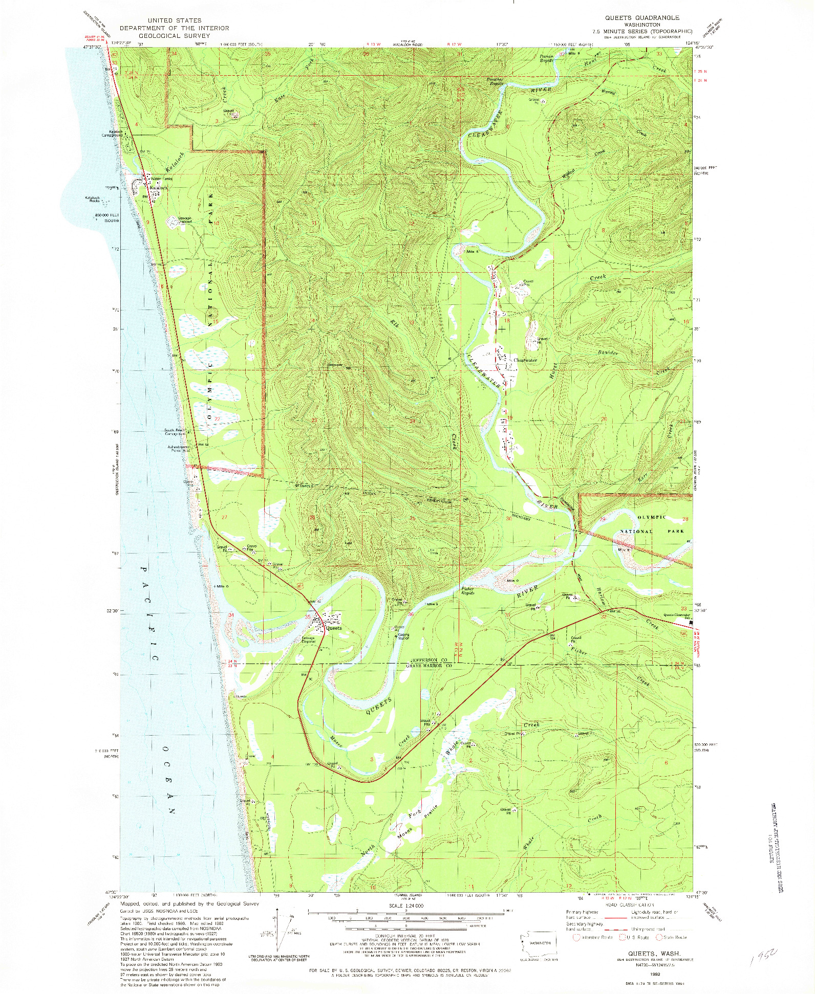 USGS 1:24000-SCALE QUADRANGLE FOR QUEETS, WA 1982