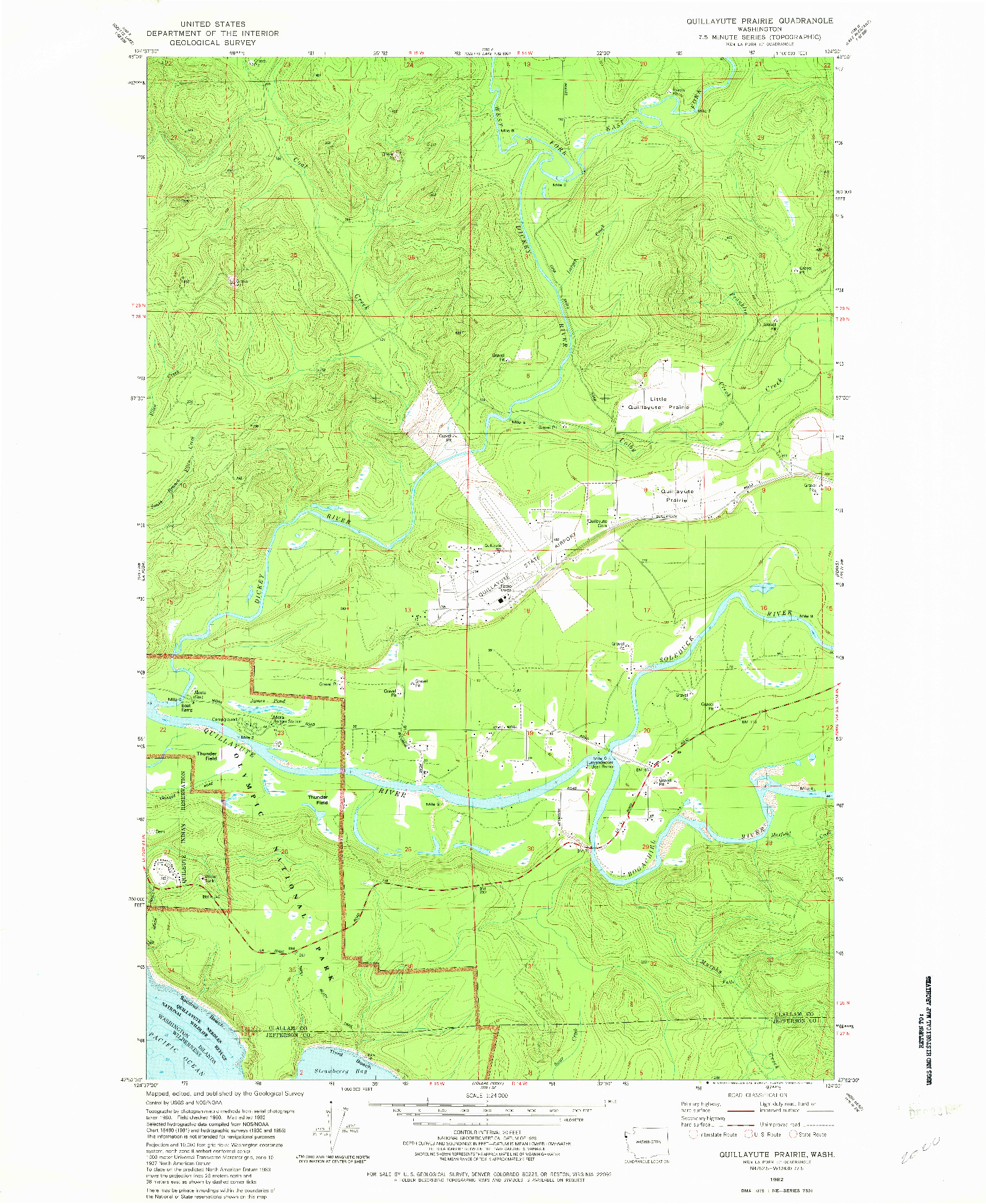 USGS 1:24000-SCALE QUADRANGLE FOR QUILLAYUTE PRAIRIE, WA 1982