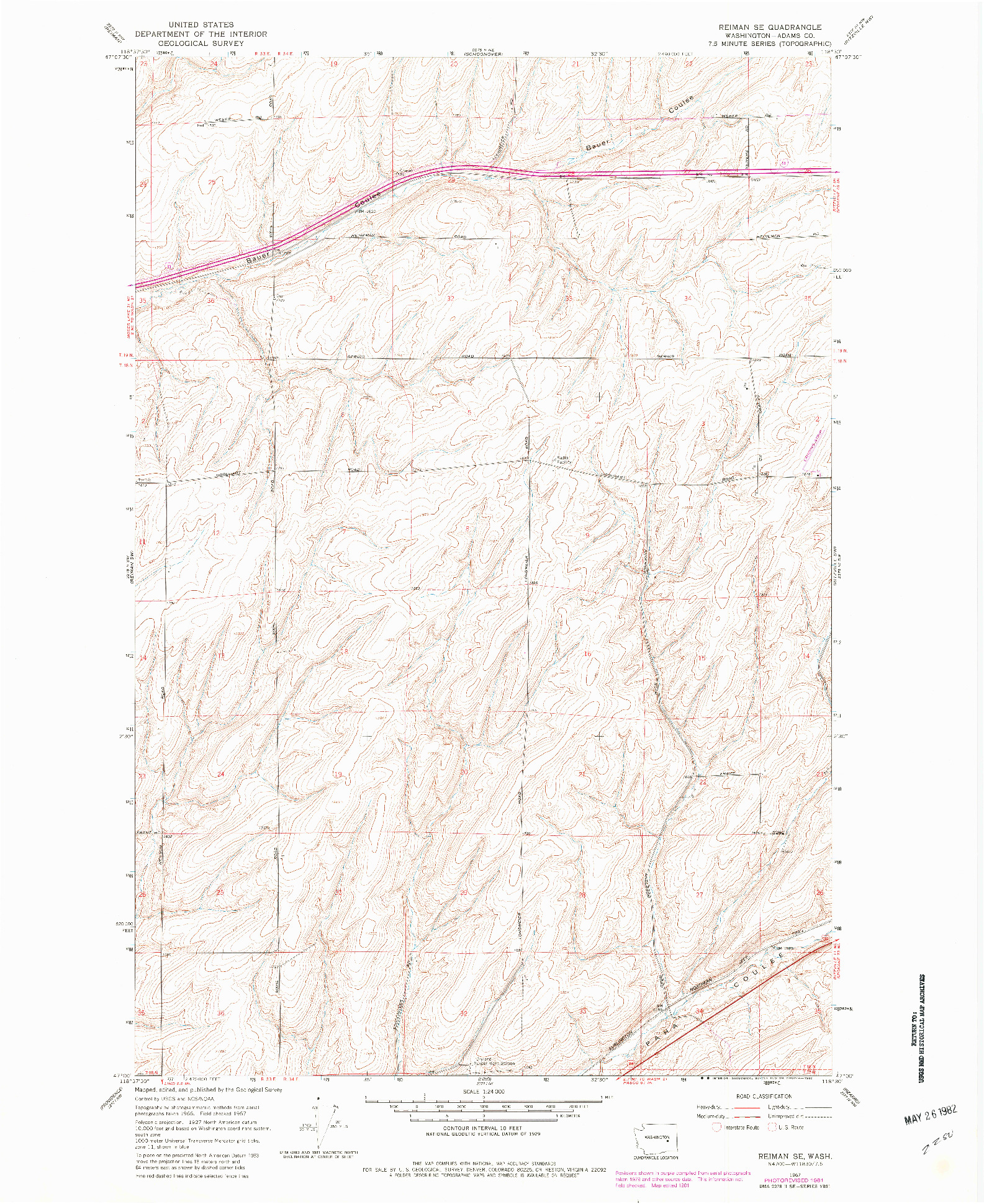 USGS 1:24000-SCALE QUADRANGLE FOR REIMAN SE, WA 1967