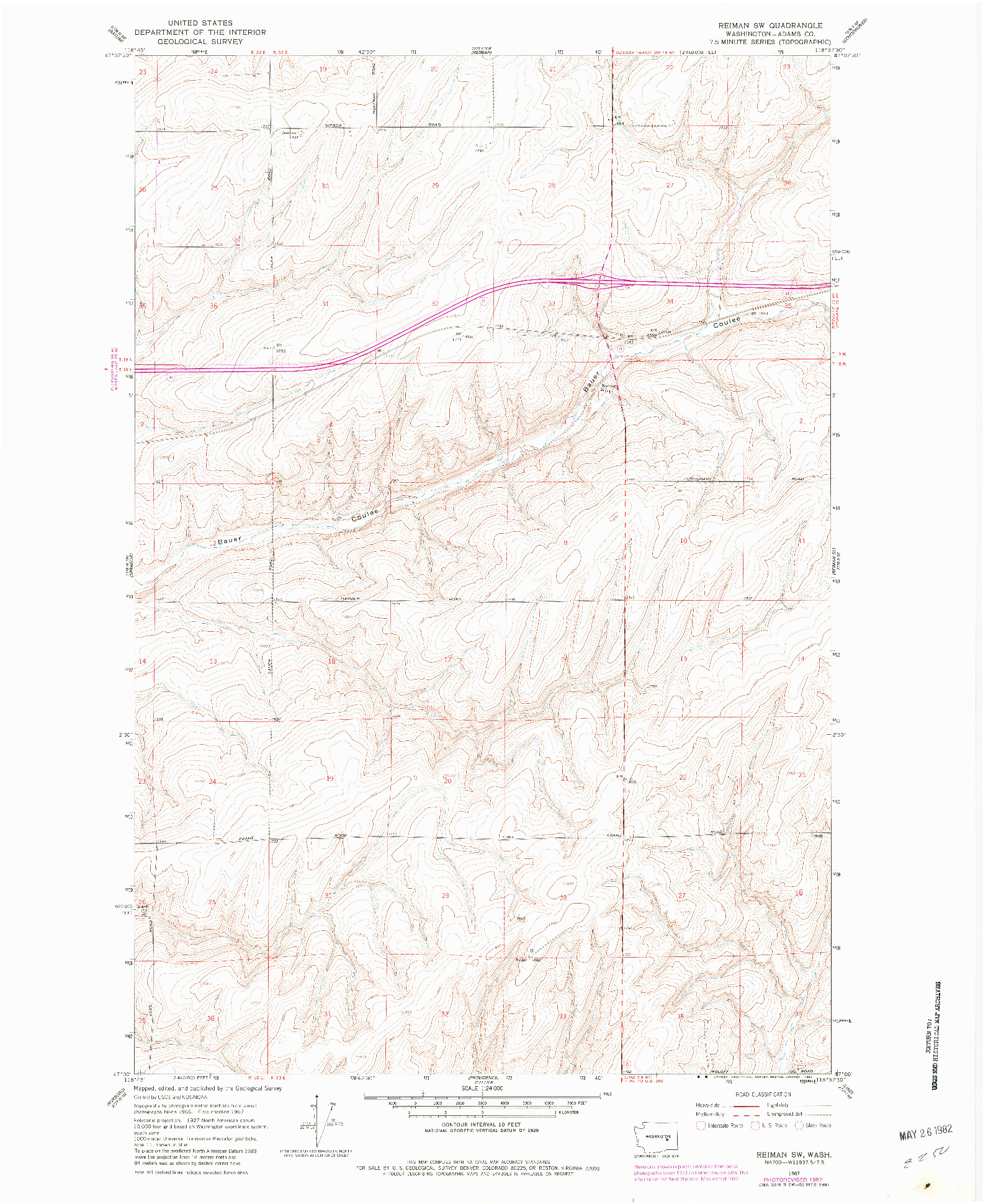 USGS 1:24000-SCALE QUADRANGLE FOR REIMAN SW, WA 1967
