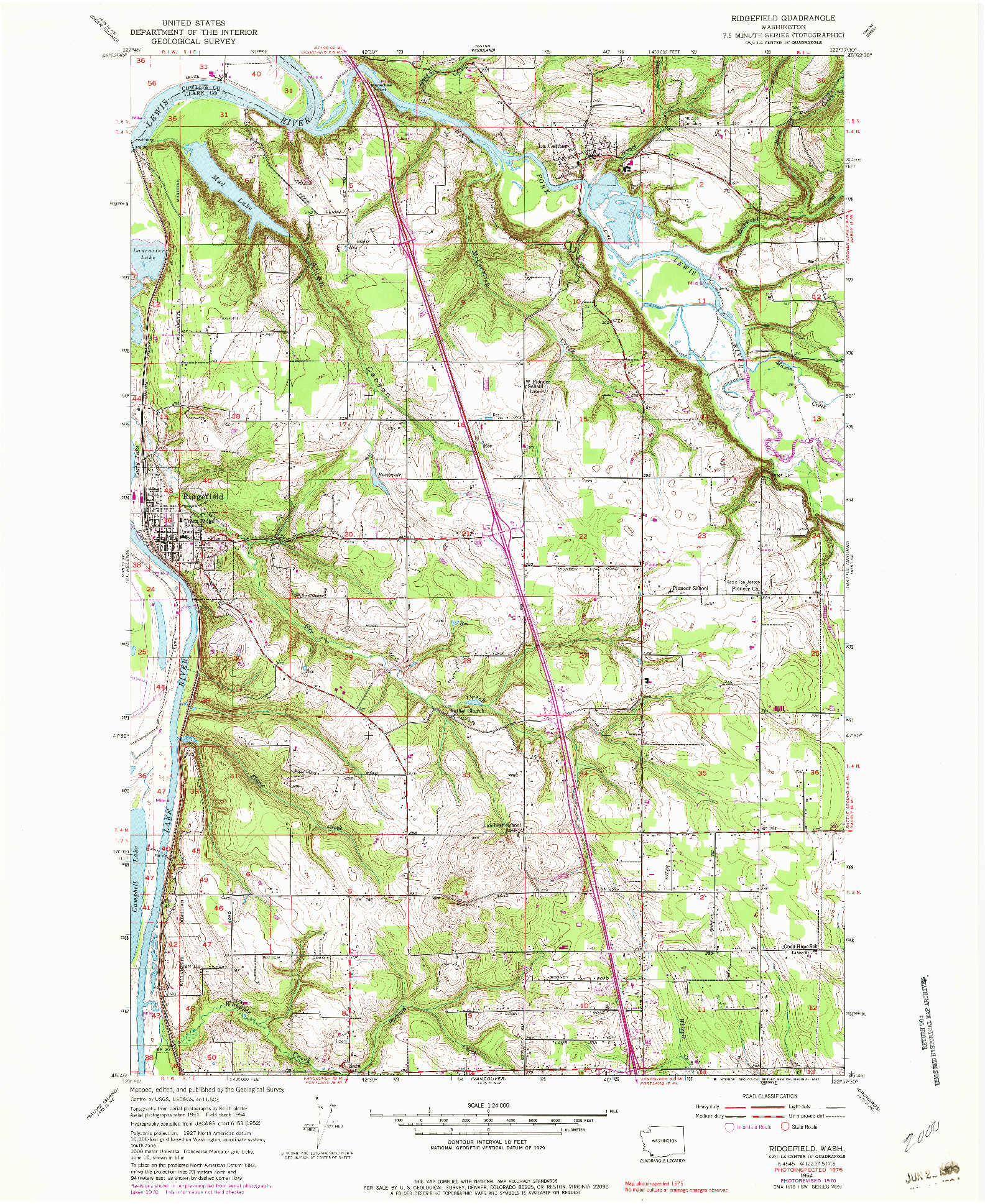 USGS 1:24000-SCALE QUADRANGLE FOR RIDGEFIELD, WA 1954