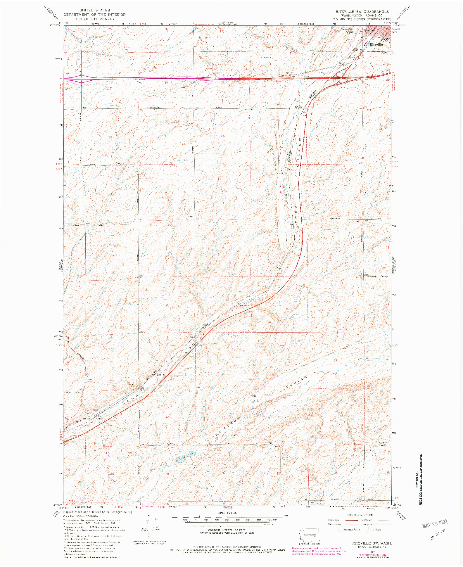 USGS 1:24000-SCALE QUADRANGLE FOR RITZVILLE SW, WA 1967