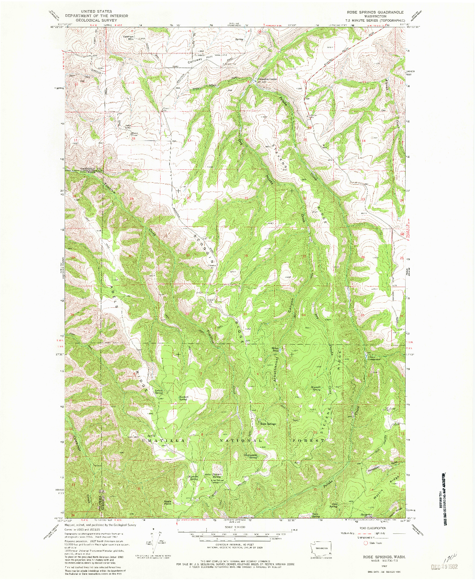 USGS 1:24000-SCALE QUADRANGLE FOR ROSE SPRINGS, WA 1967