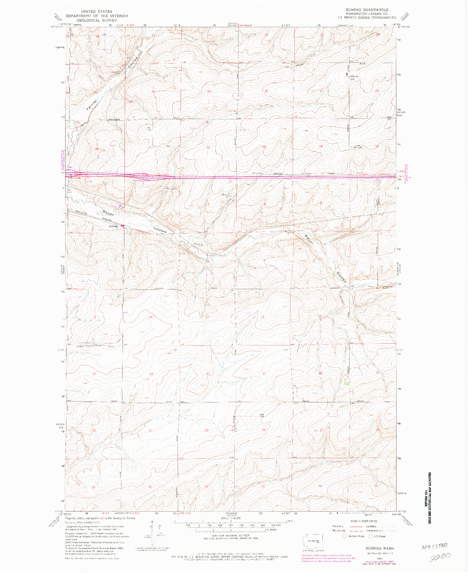 USGS 1:24000-SCALE QUADRANGLE FOR SCHRAG, WA 1967