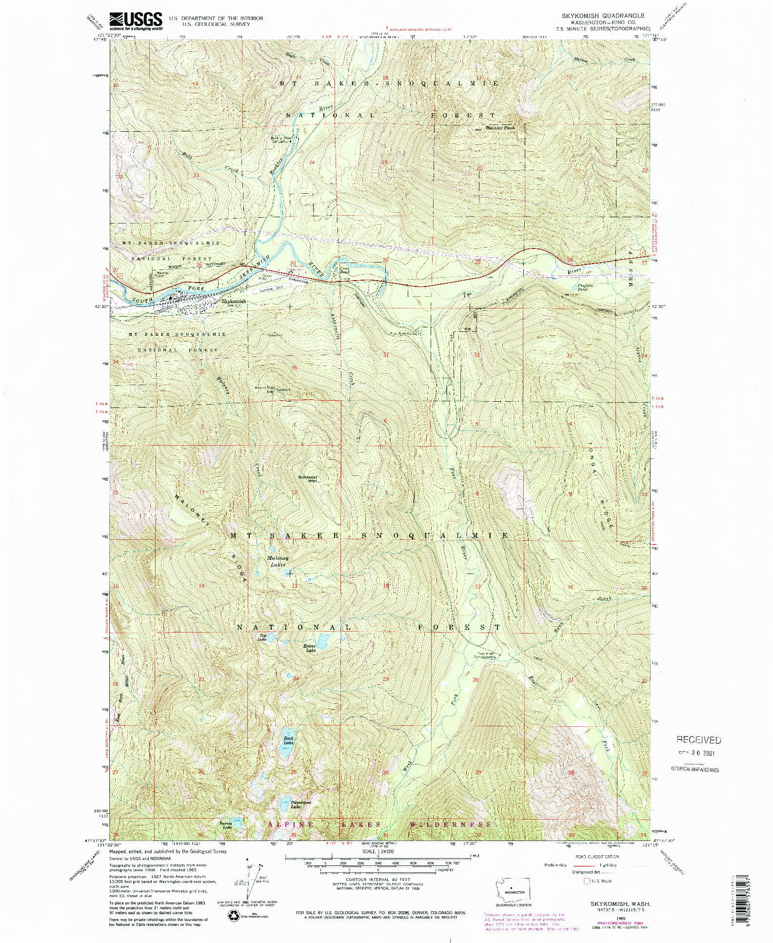 USGS 1:24000-SCALE QUADRANGLE FOR SKYKOMISH, WA 1965