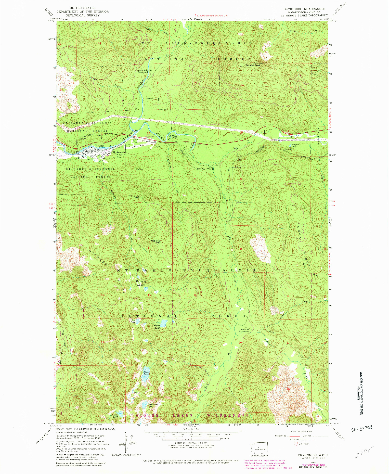 USGS 1:24000-SCALE QUADRANGLE FOR SKYKOMISH, WA 1965