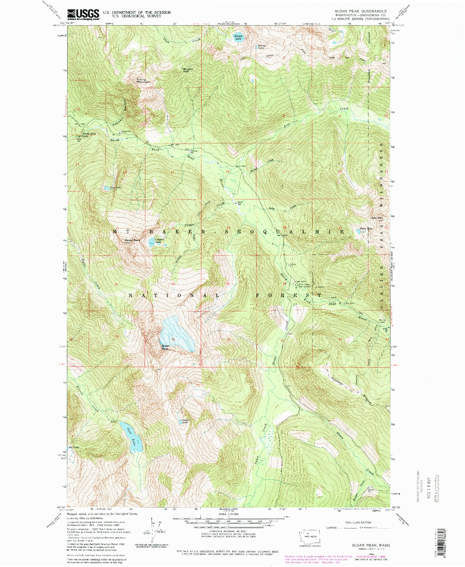 USGS 1:24000-SCALE QUADRANGLE FOR SLOAN PEAK, WA 1966