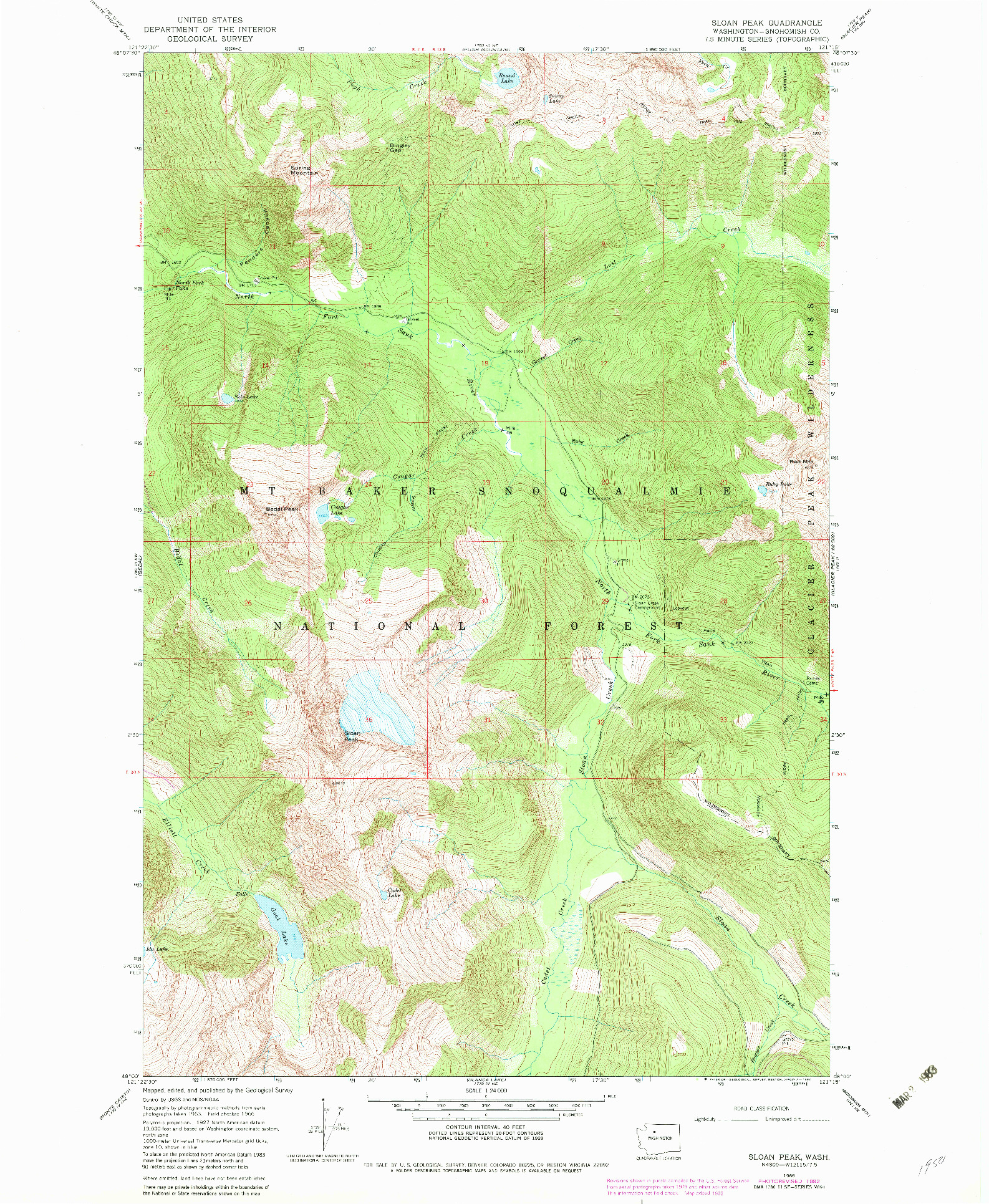 USGS 1:24000-SCALE QUADRANGLE FOR SLOAN PEAK, WA 1966