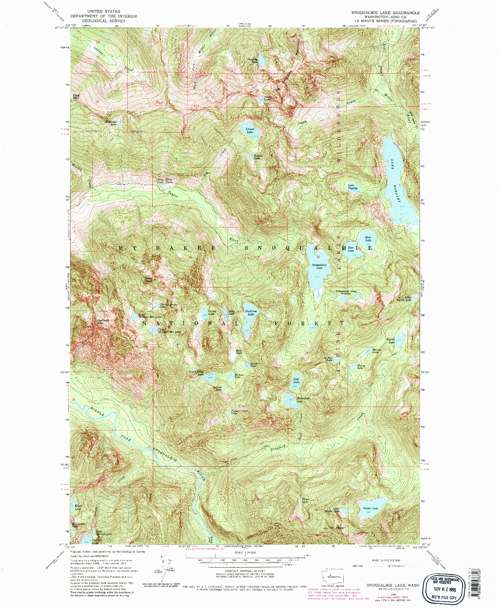 USGS 1:24000-SCALE QUADRANGLE FOR SNOQUALMIE LAKE, WA 1965