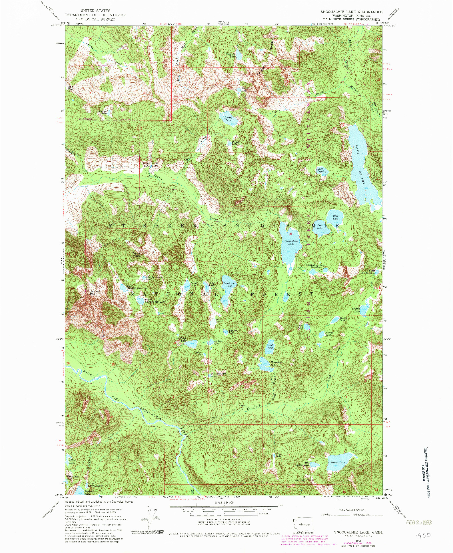 USGS 1:24000-SCALE QUADRANGLE FOR SNOQUALMIE LAKE, WA 1965