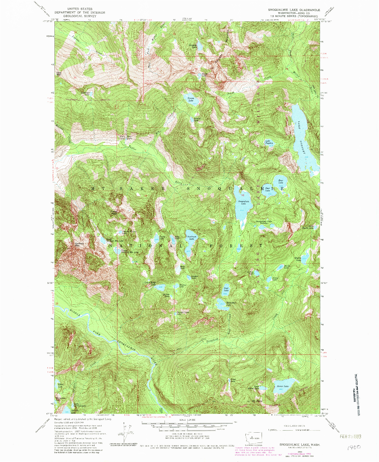 USGS 1:24000-SCALE QUADRANGLE FOR SNOQUALMIE LAKE, WA 1965