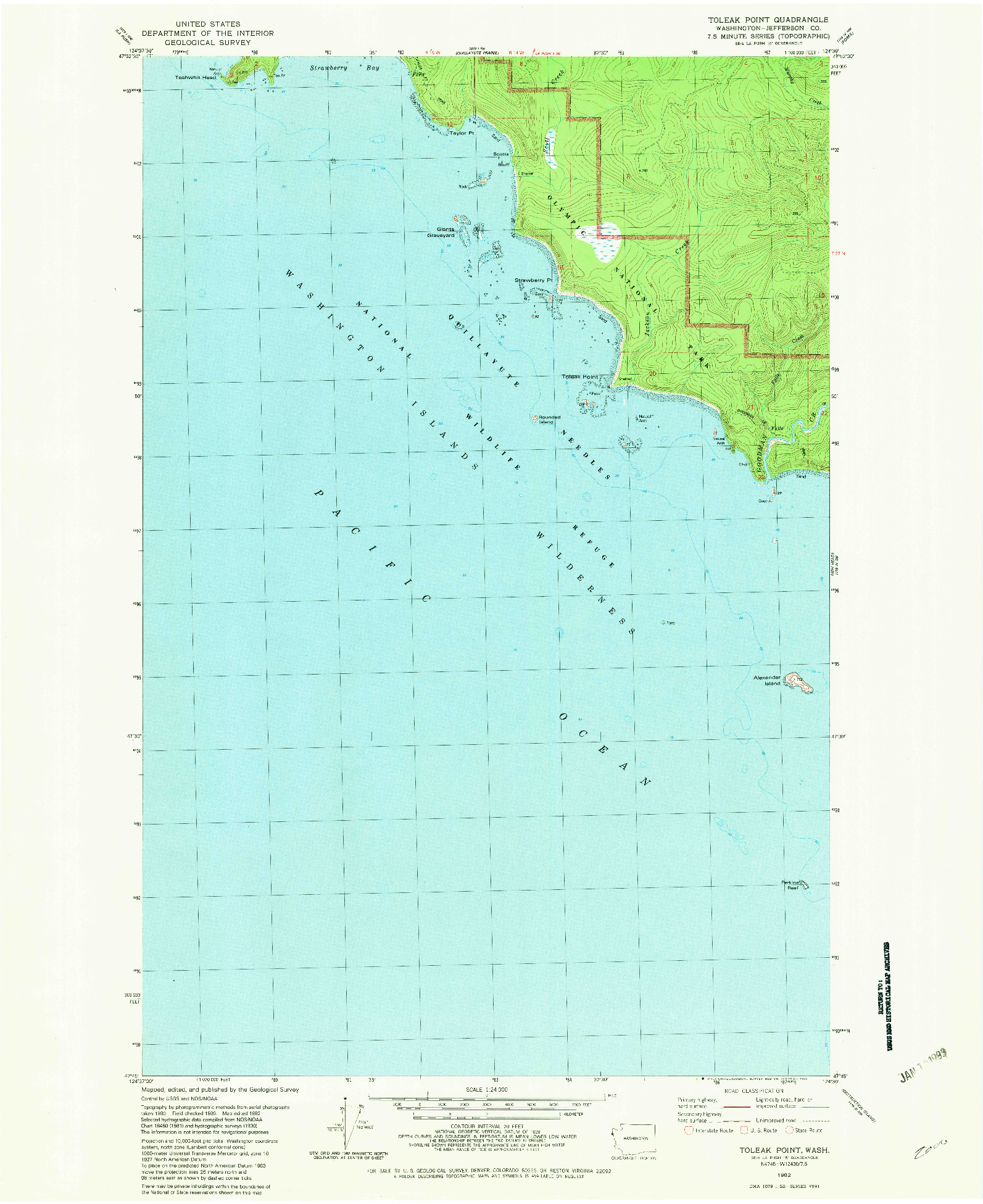 USGS 1:24000-SCALE QUADRANGLE FOR TOLEAK POINT, WA 1982