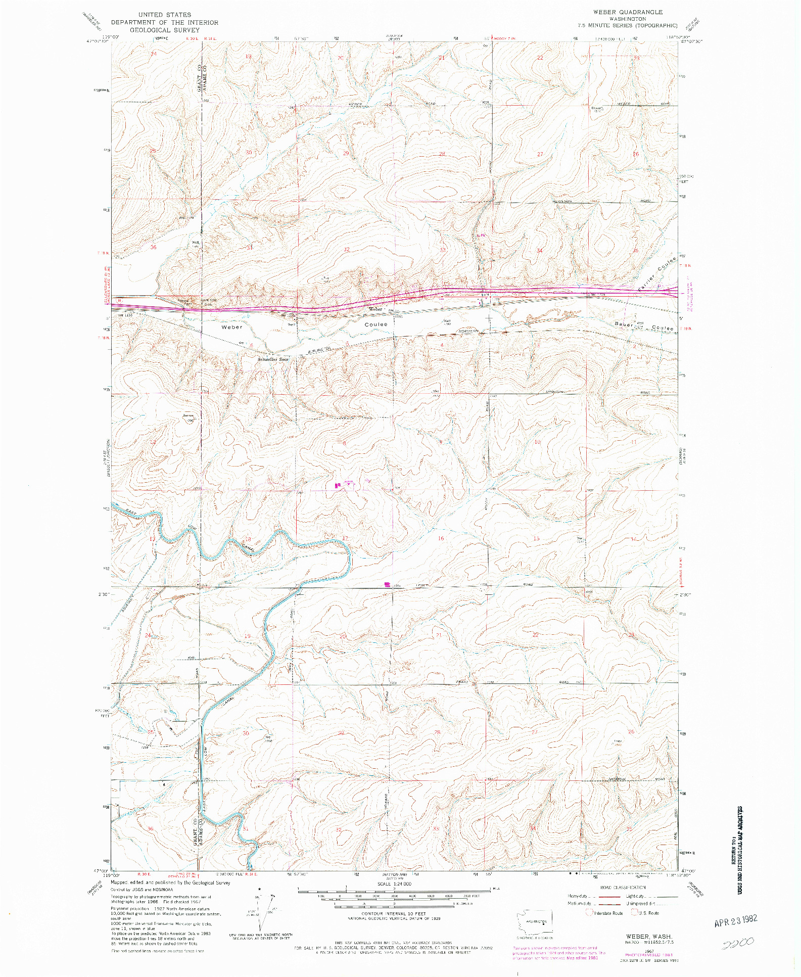 USGS 1:24000-SCALE QUADRANGLE FOR WEBER, WA 1967