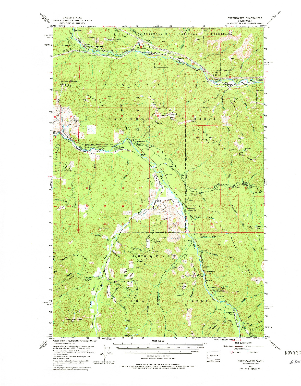 USGS 1:62500-SCALE QUADRANGLE FOR GREENWATER, WA 1956