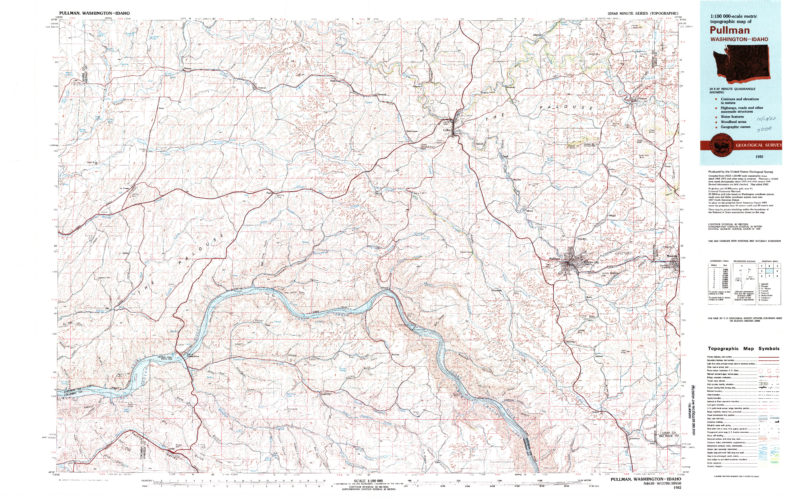 USGS 1:100000-SCALE QUADRANGLE FOR PULLMAN, WA 1982