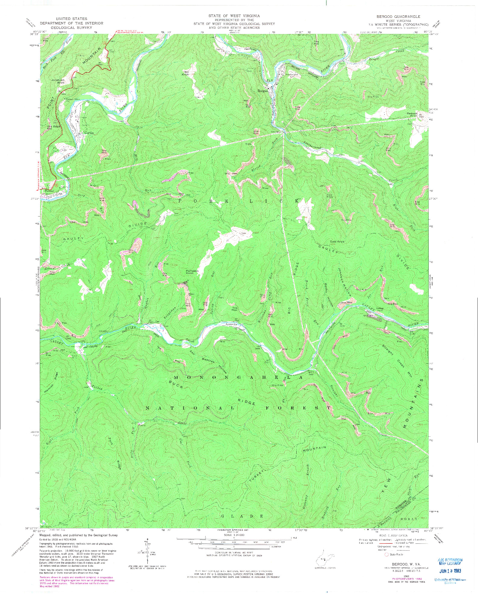 USGS 1:24000-SCALE QUADRANGLE FOR BERGOO, WV 1966