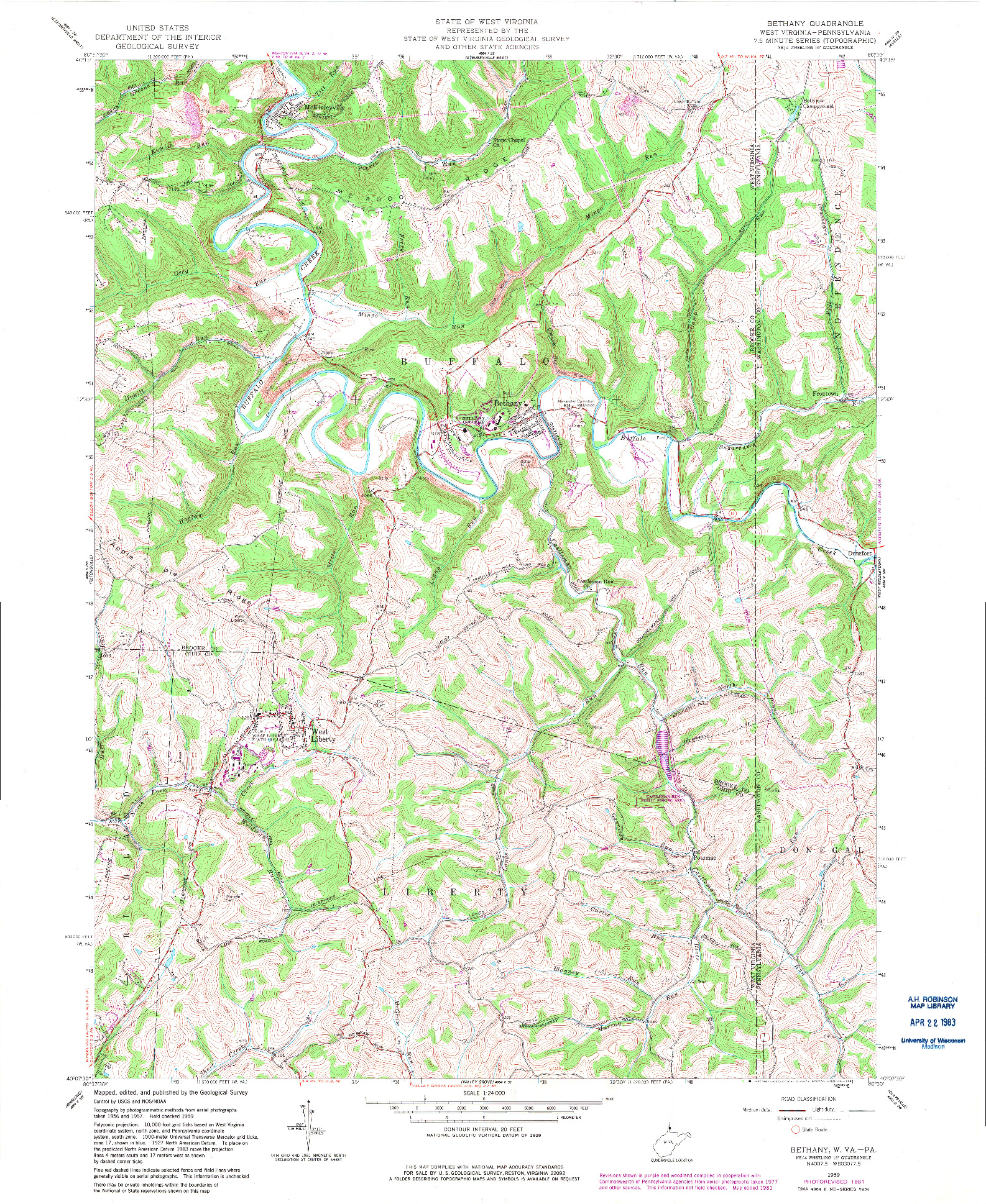 USGS 1:24000-SCALE QUADRANGLE FOR BETHANY, WV 1959