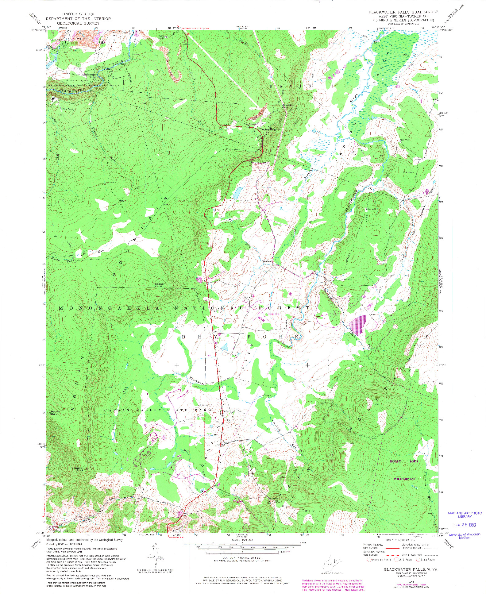 USGS 1:24000-SCALE QUADRANGLE FOR BLACKWATER FALLS, WV 1968