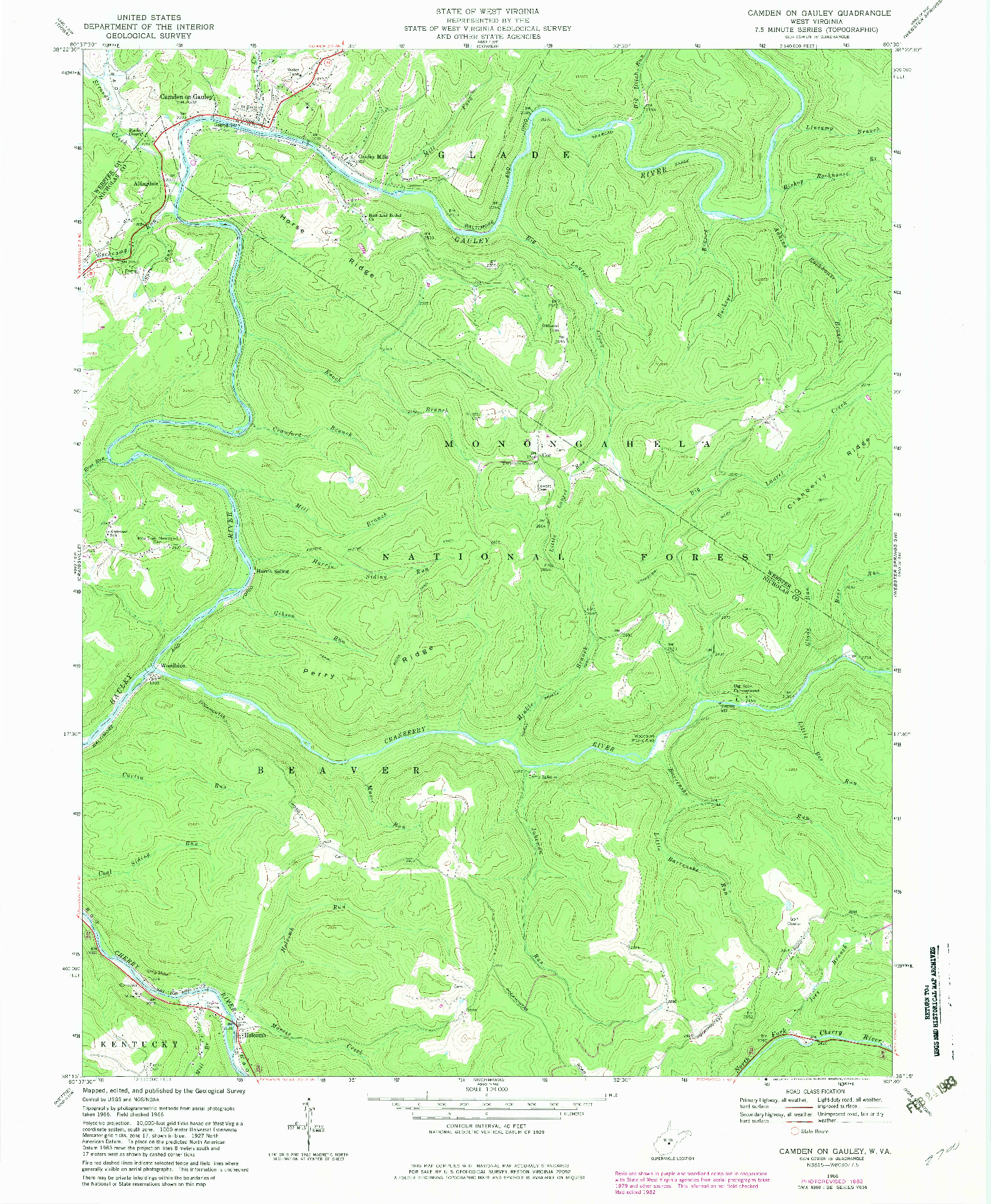 USGS 1:24000-SCALE QUADRANGLE FOR CAMDEN ON GAULEY, WV 1966