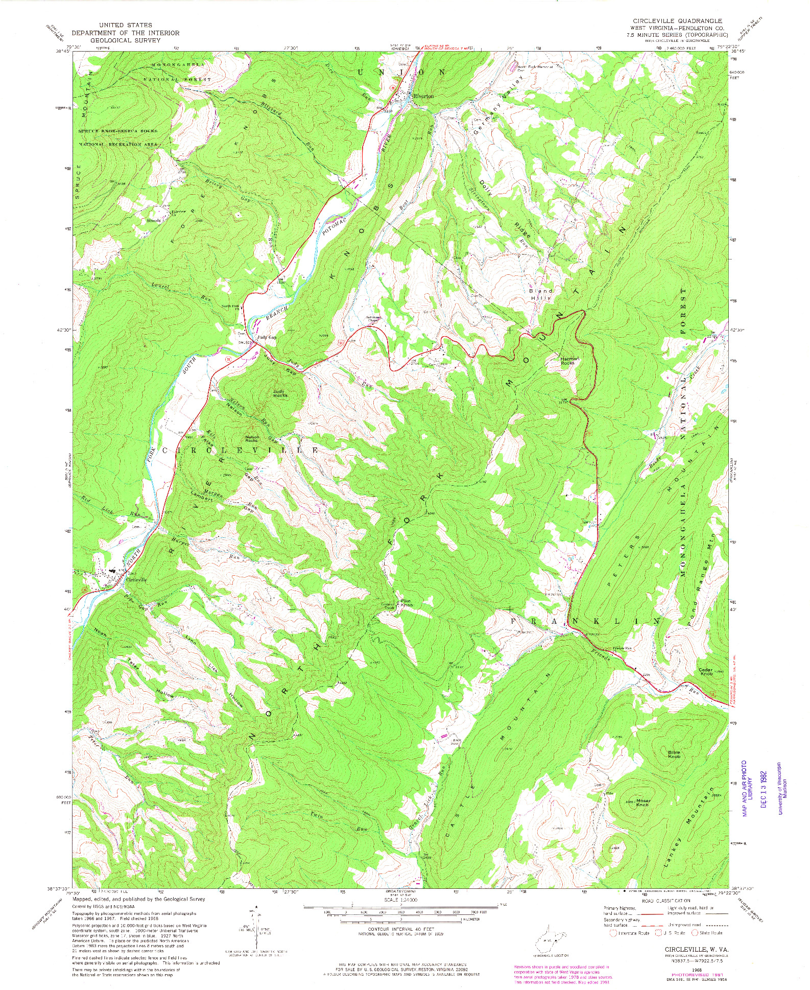 USGS 1:24000-SCALE QUADRANGLE FOR CIRCLEVILLE, WV 1968
