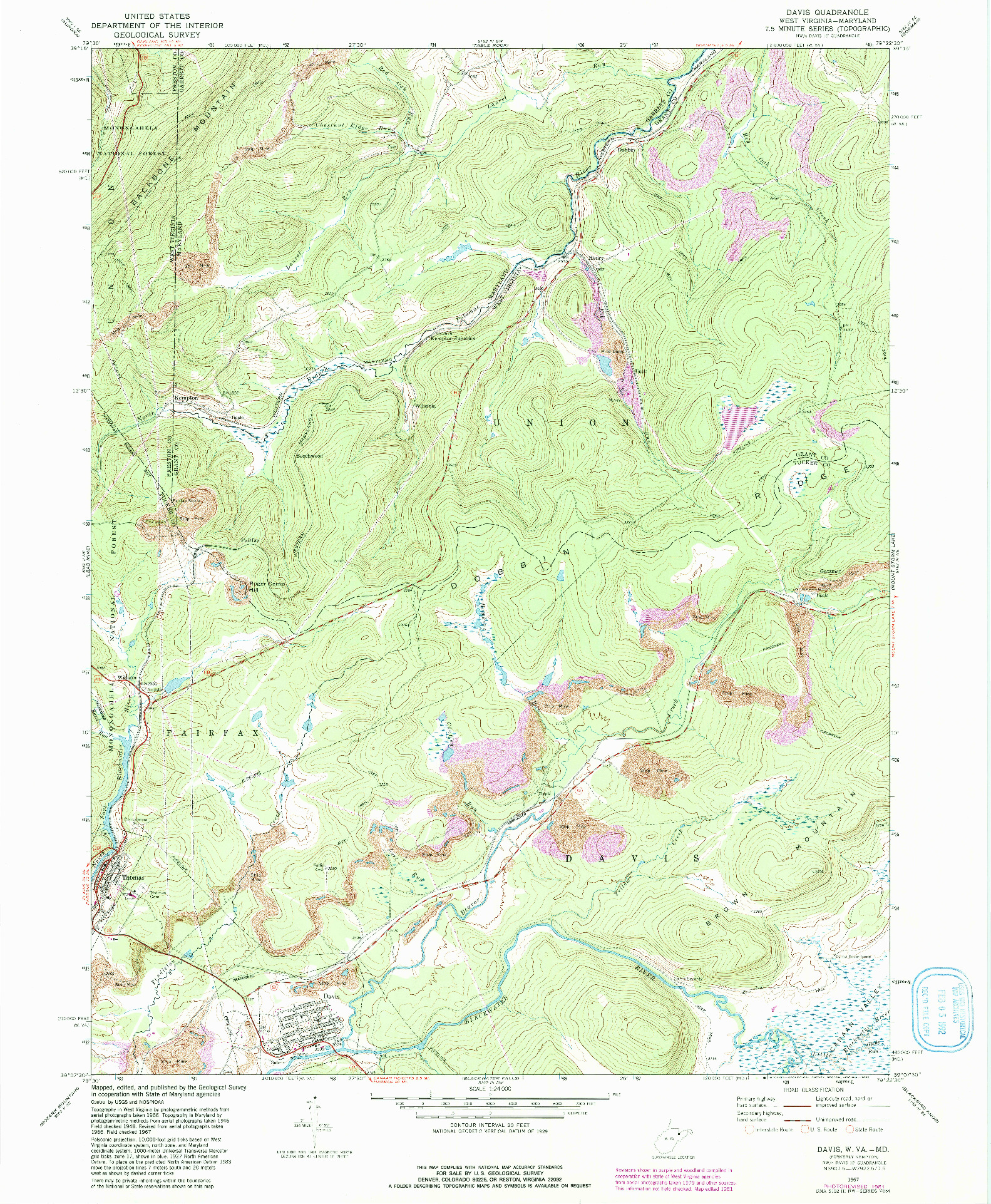 USGS 1:24000-SCALE QUADRANGLE FOR DAVIS, WV 1967