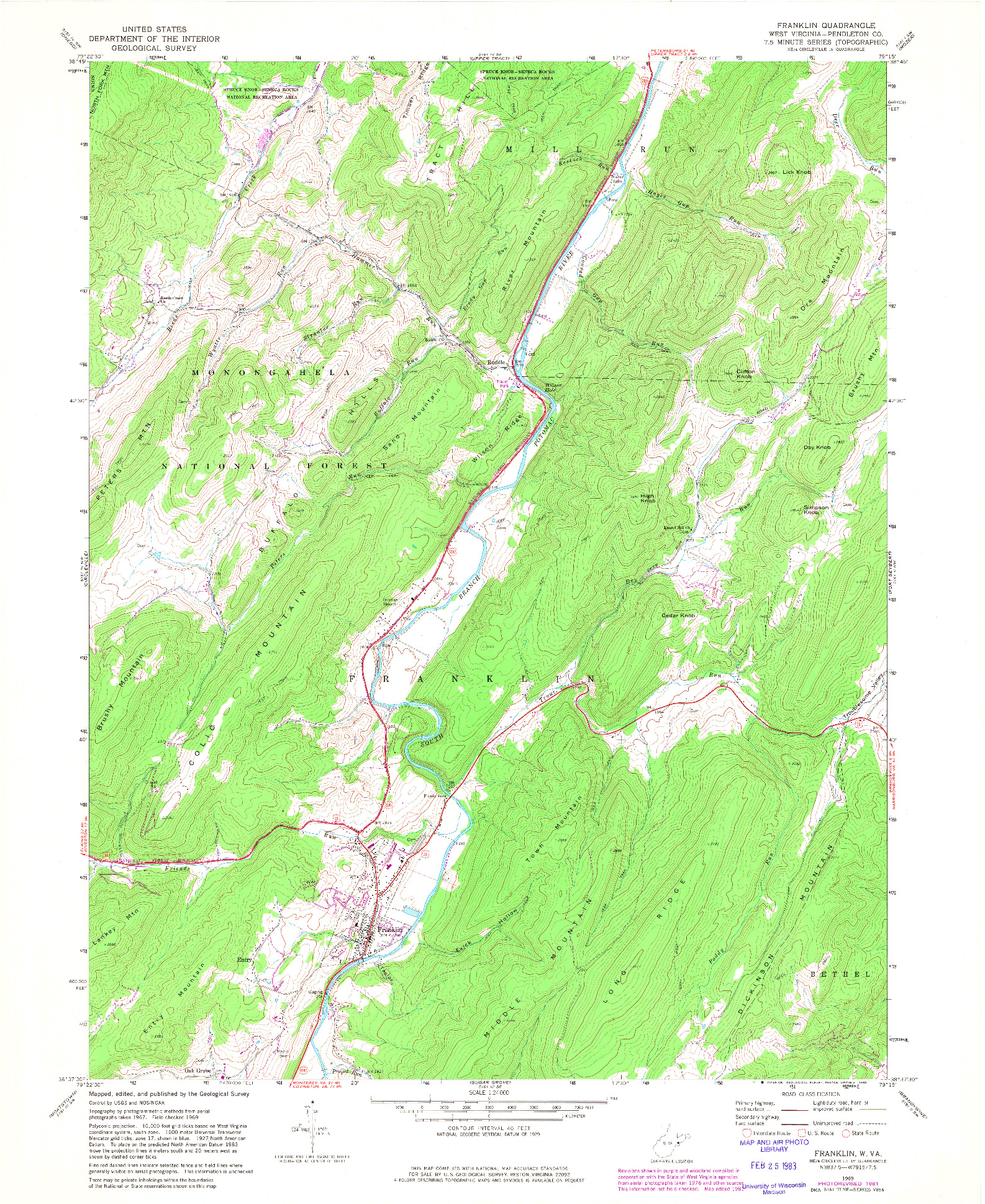 USGS 1:24000-SCALE QUADRANGLE FOR FRANKLIN, WV 1969