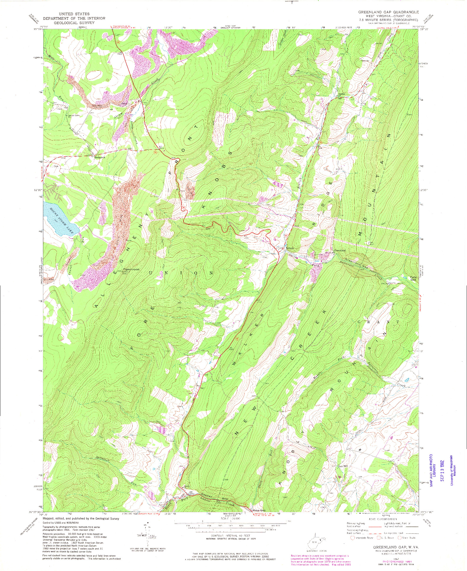 USGS 1:24000-SCALE QUADRANGLE FOR GREENLAND GAP, WV 1967